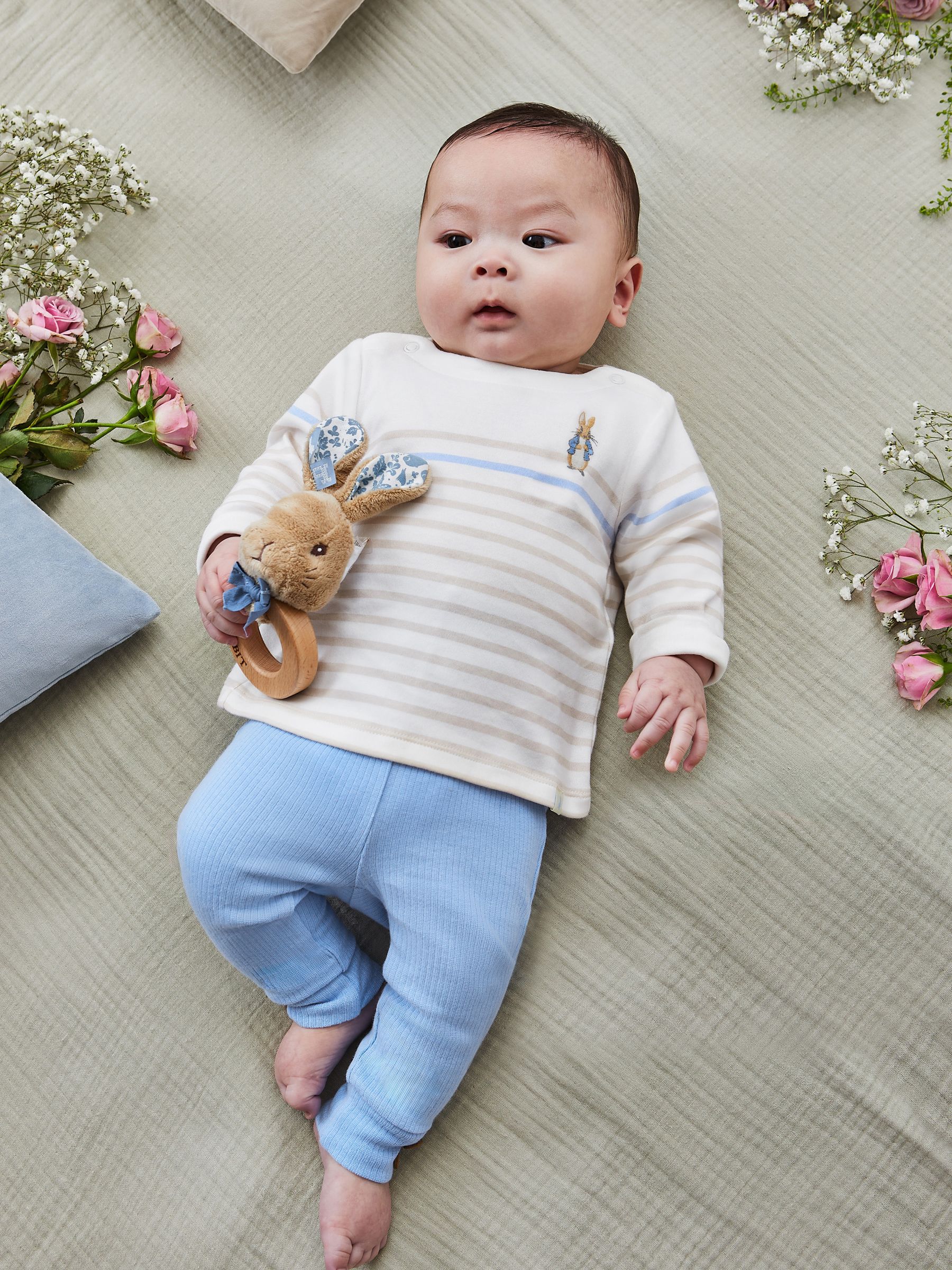 Blue Peter Rabbit Embroidered Breton Top & Cosy Trousers Baby Set - Image 1 of 8