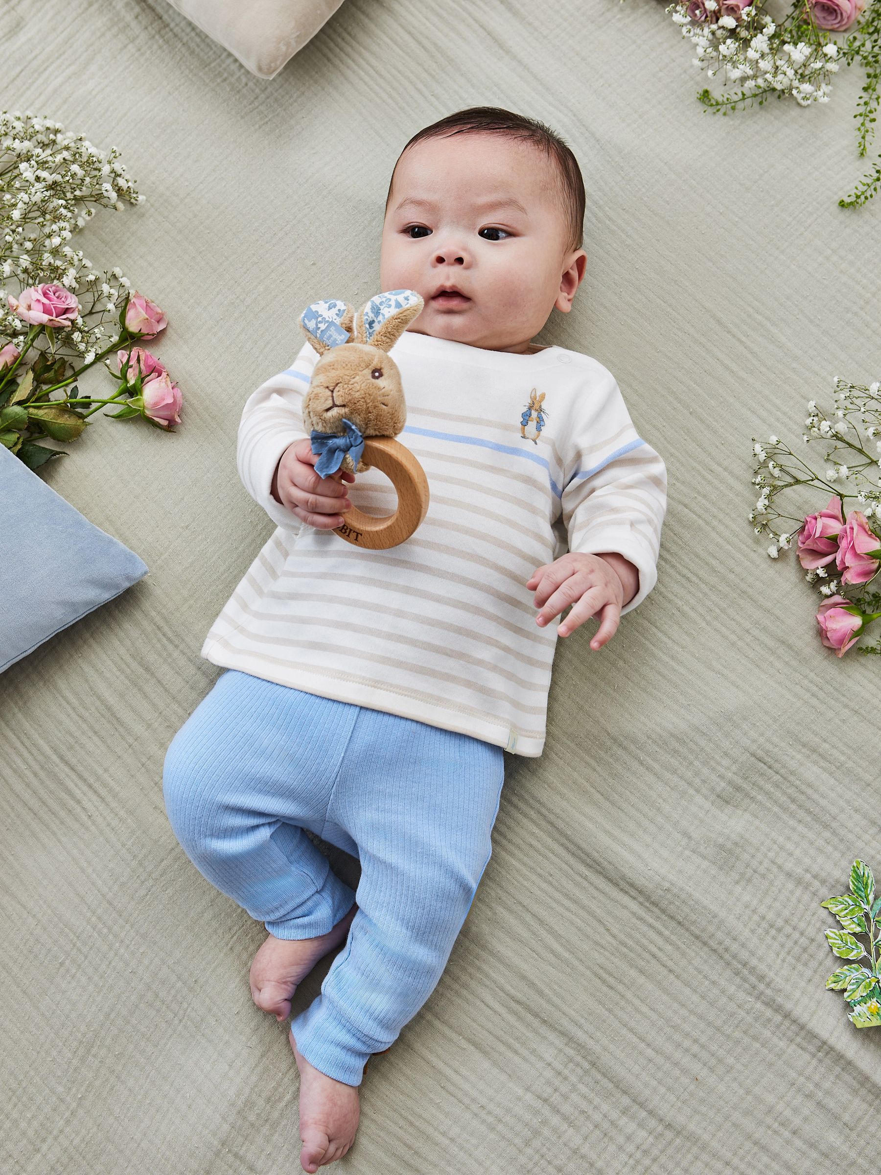 Blue Peter Rabbit Embroidered Breton Top & Cosy Trousers Baby Set - Image 2 of 8