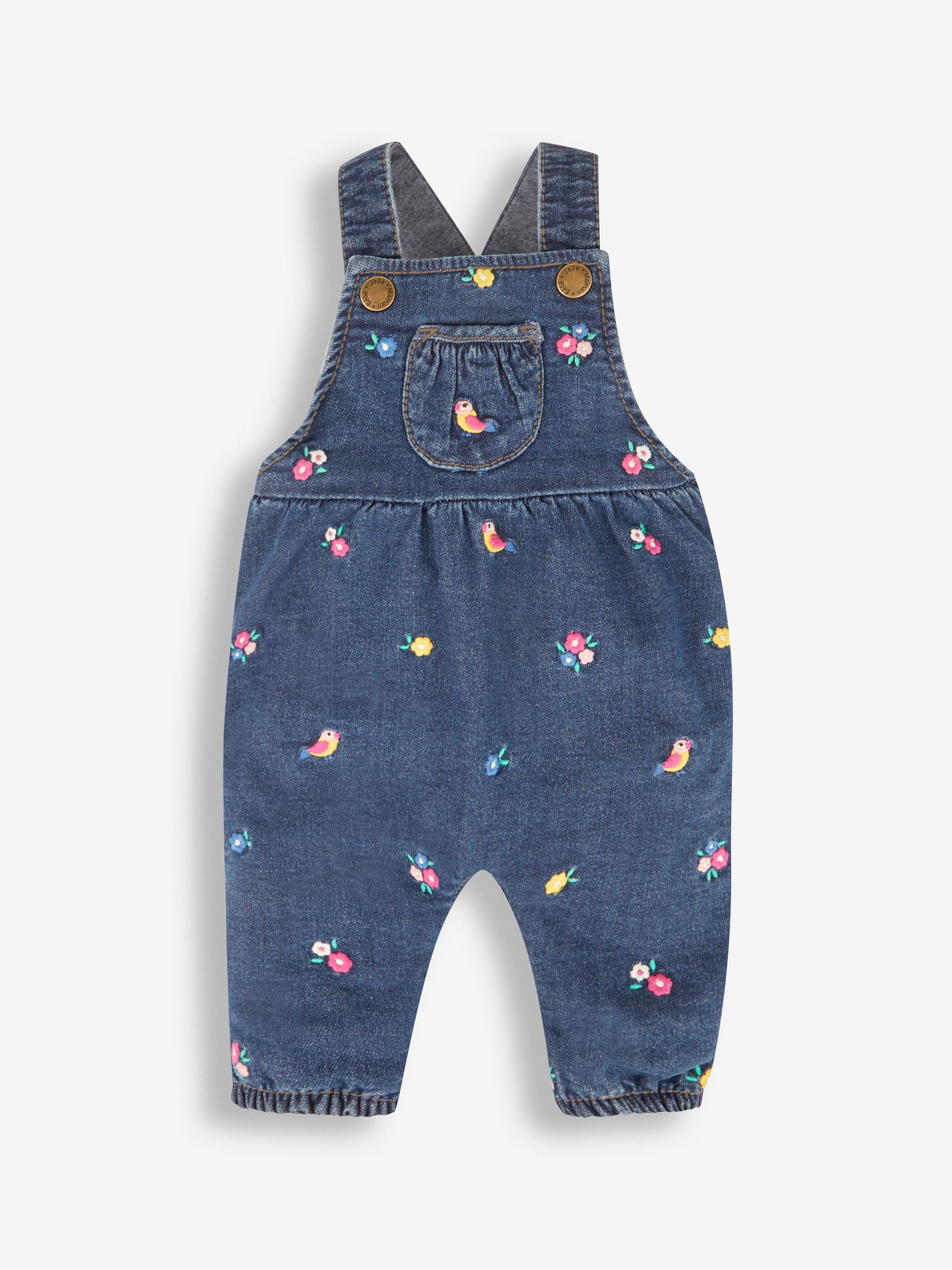 Bird & Flower Embroidered Dungarees in Chambray - Image 1 of 3