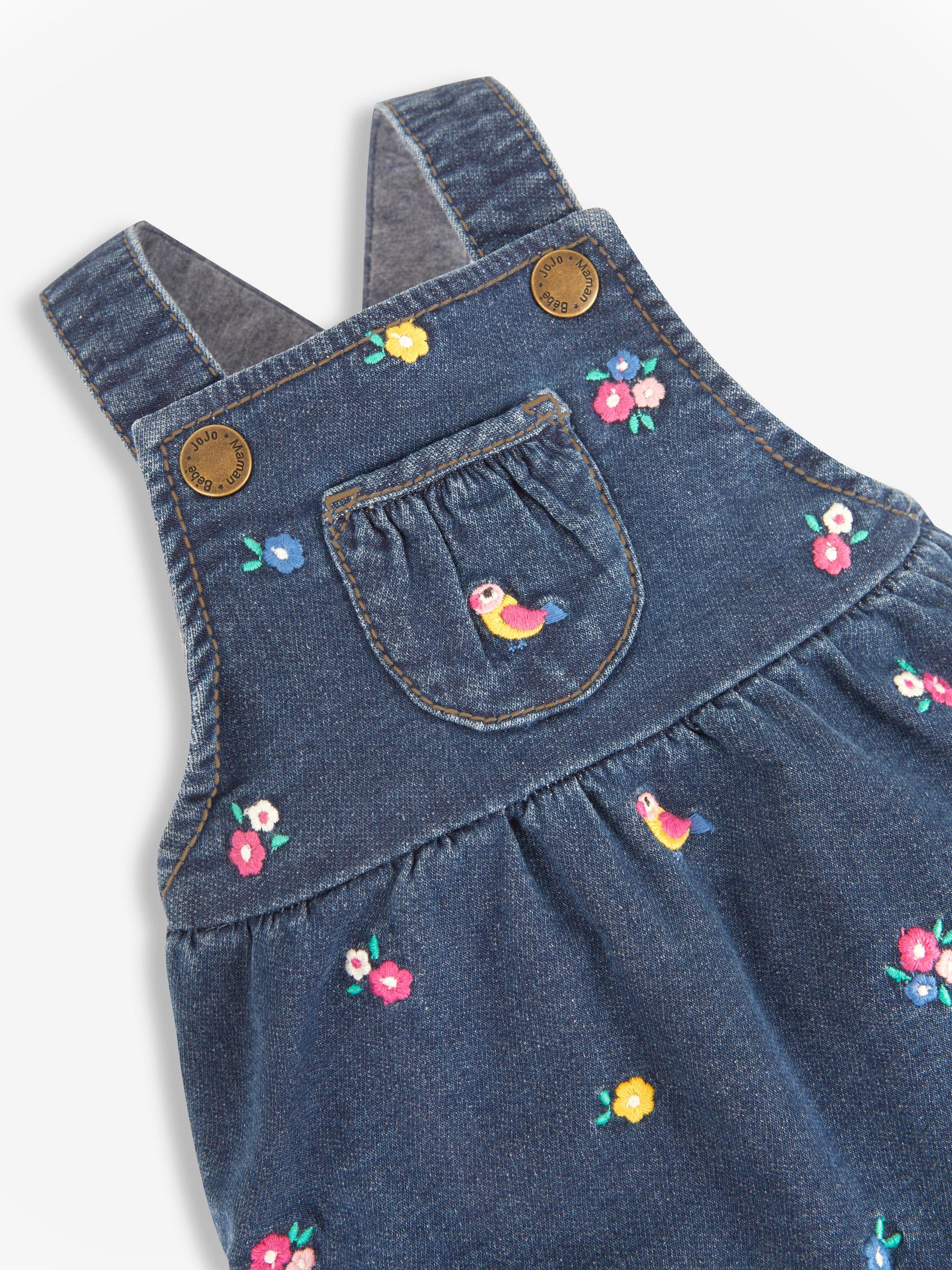 Bird & Flower Embroidered Dungarees in Chambray - Image 3 of 3