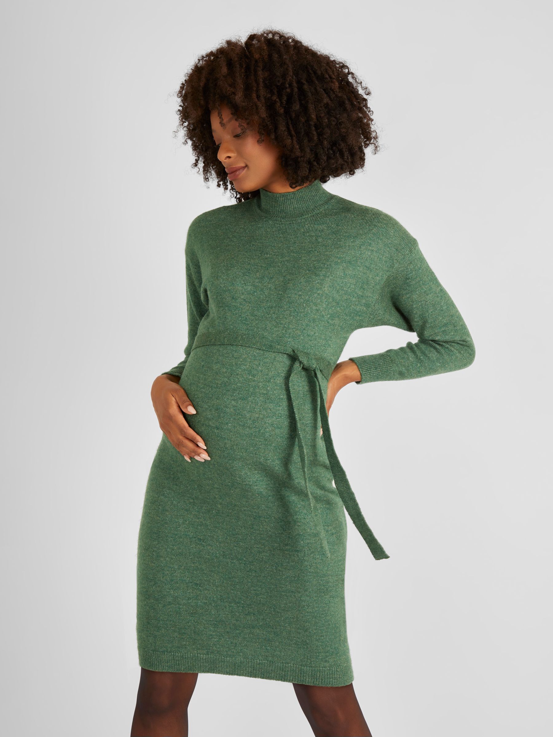 Turtle Neck Knitted Maternity Dress in Green - Image 2 of 4
