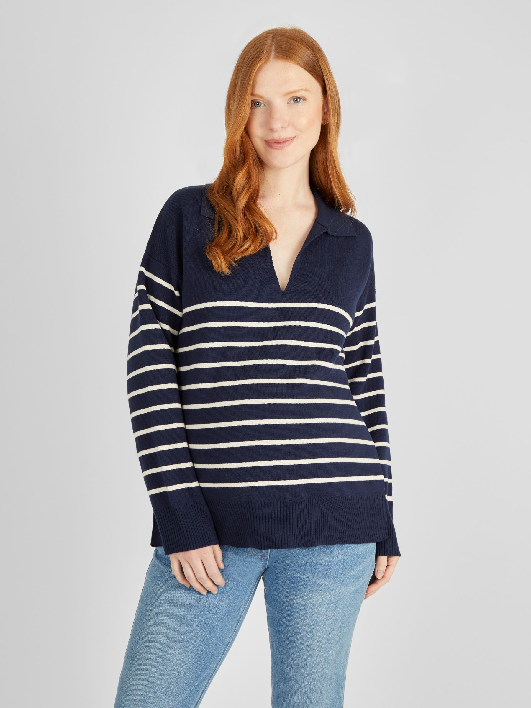 Navy Stripe Collared Maternity & Nursing Jumper - Image 1 of 4