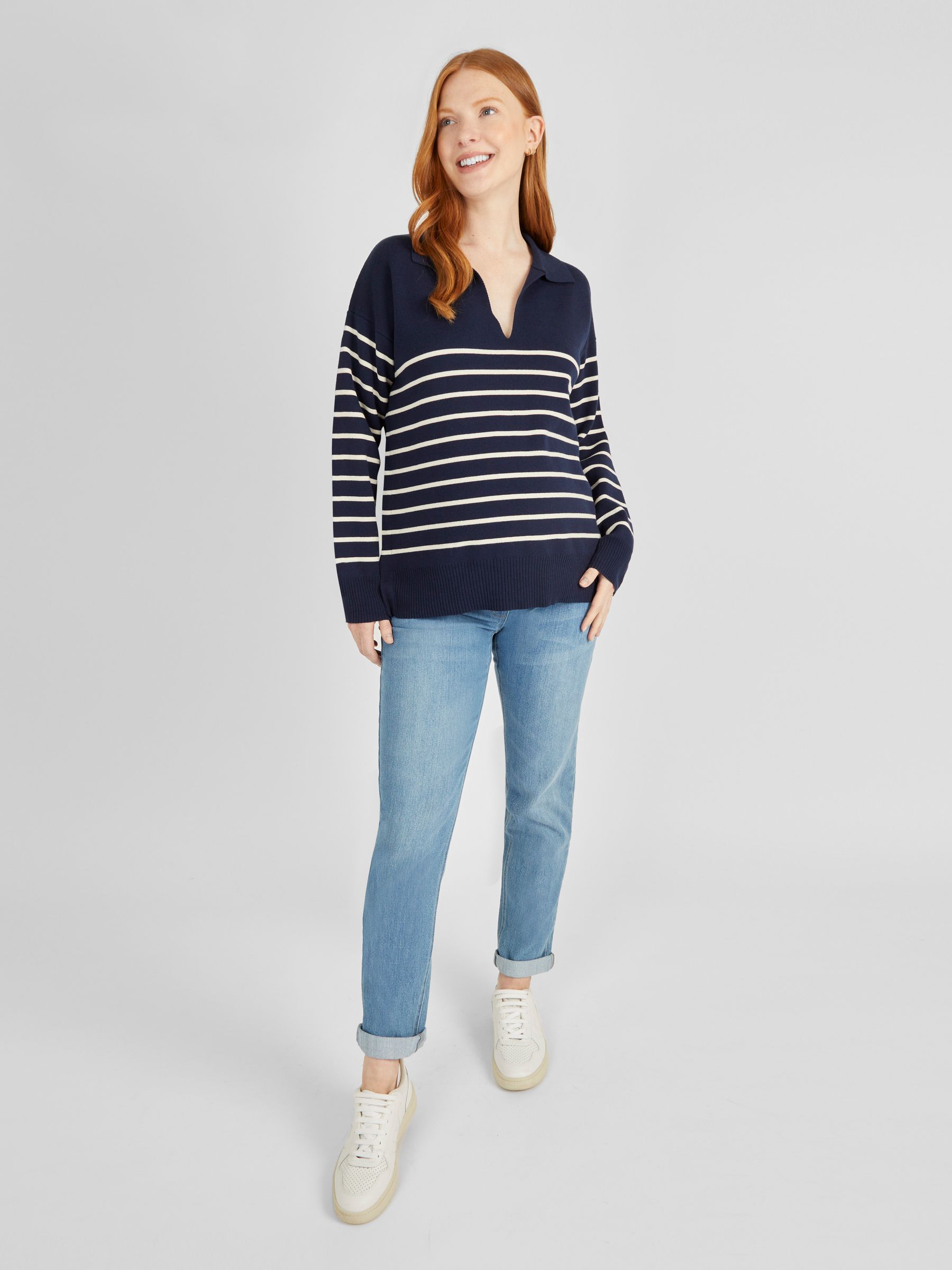 Navy Stripe Collared Maternity & Nursing Jumper - Image 2 of 4