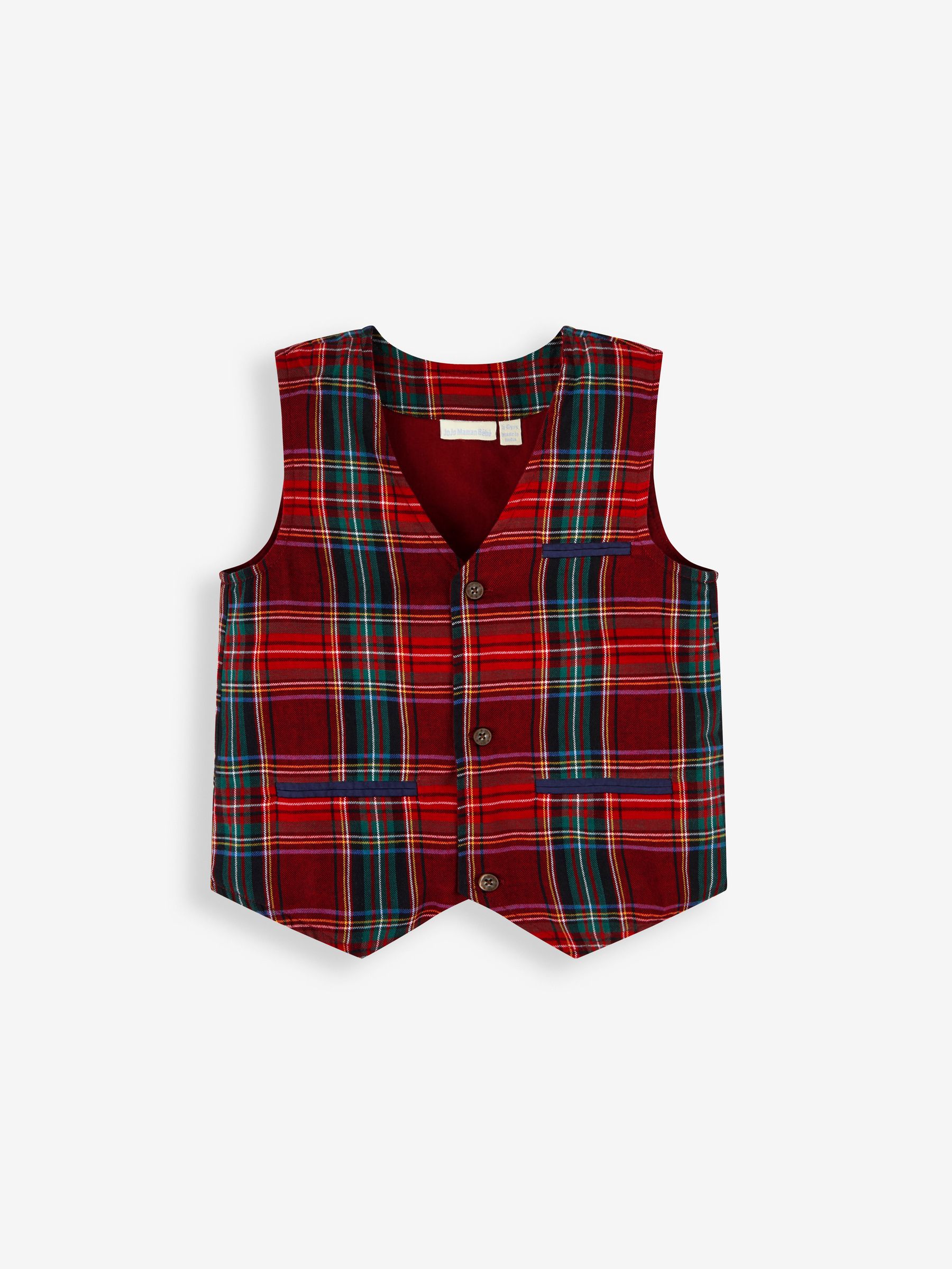 Navy Boys' Tartan Waistcoat, Shirt & Cord Trousers Set With Bow Tie - Image 3 of 9