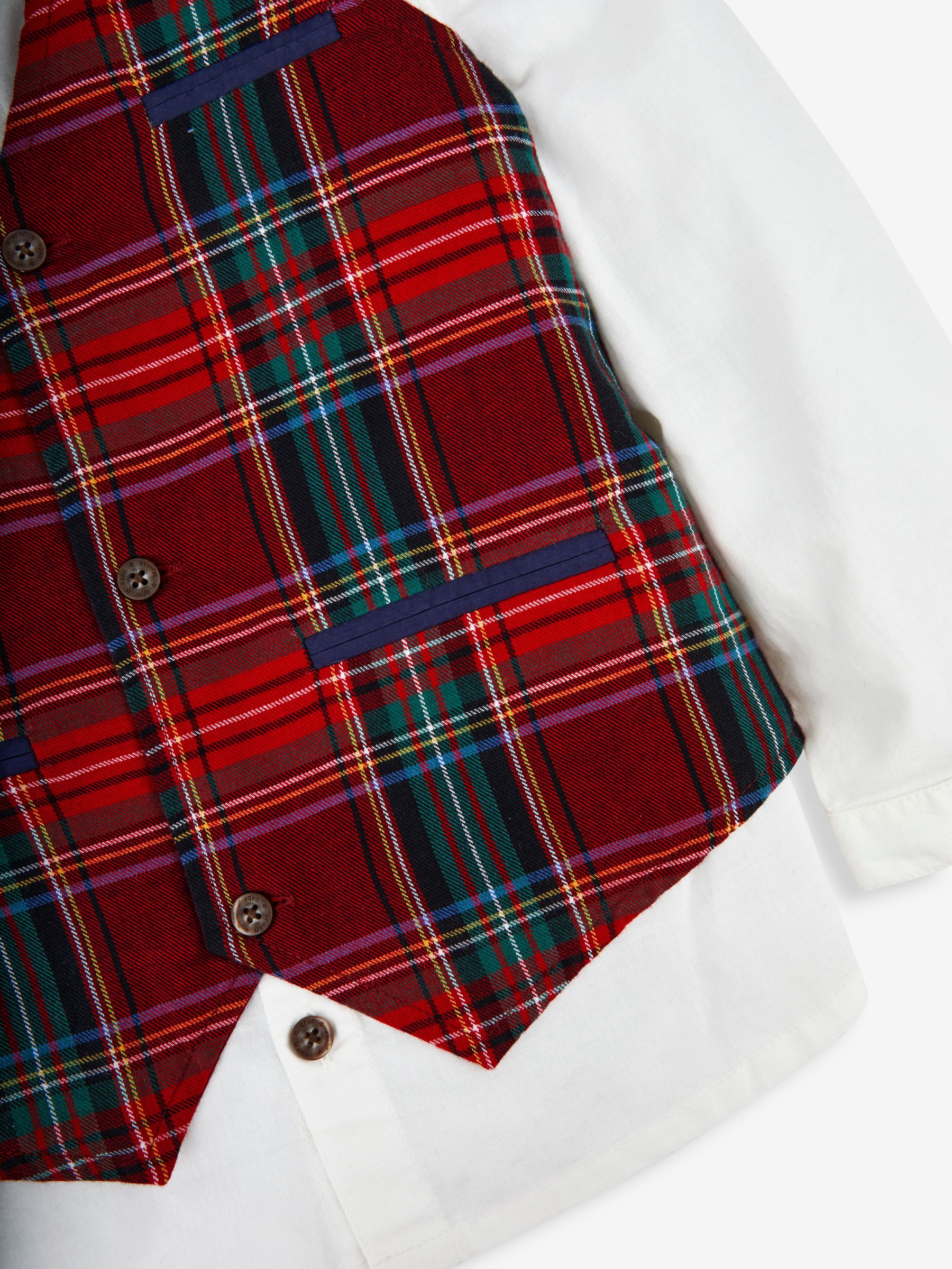 Navy Boys' Tartan Waistcoat, Shirt & Cord Trousers Set With Bow Tie - Image 7 of 9