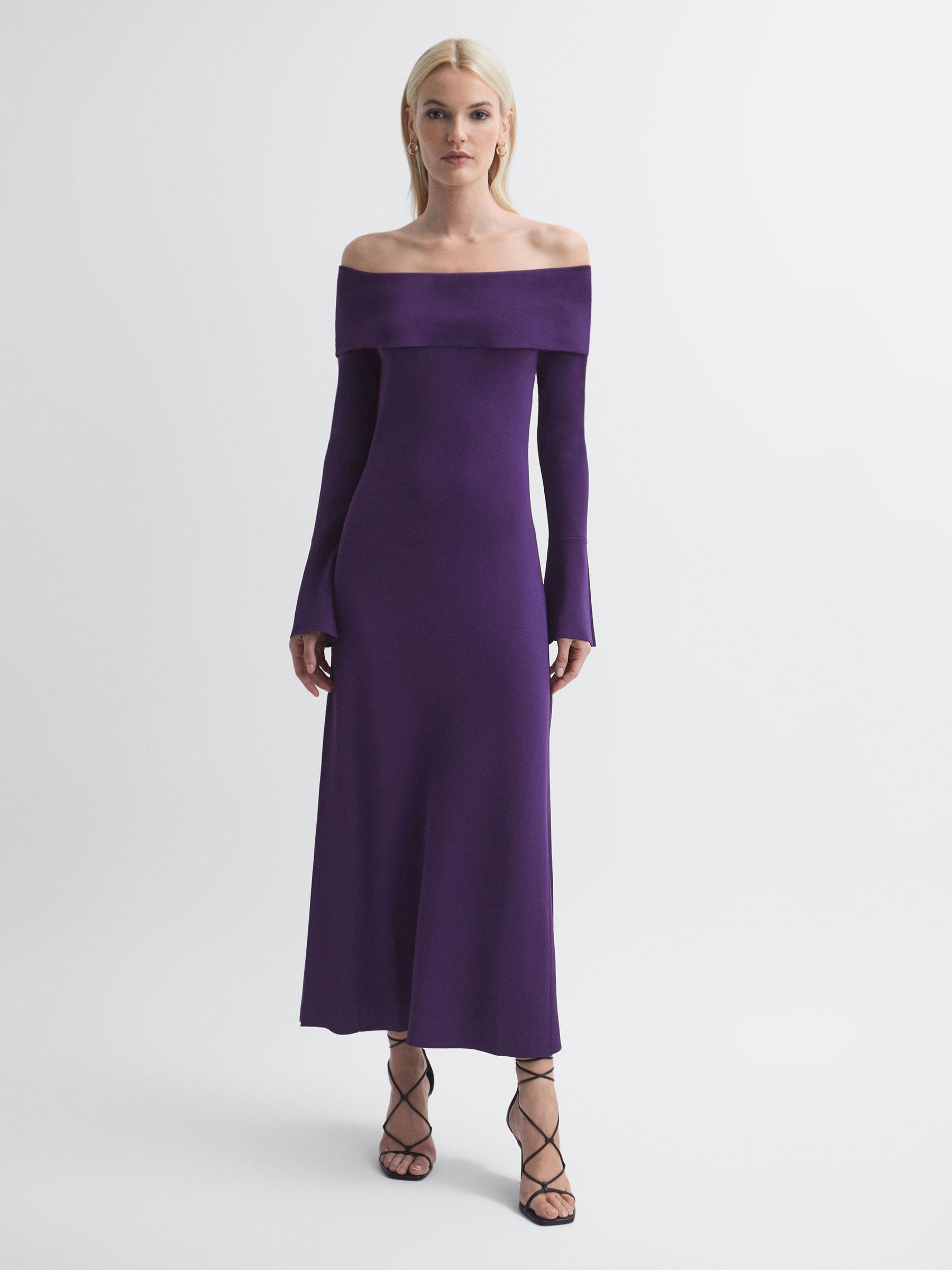 Florere Knitted Strapless Maxi Dress in Dark Purple - Image 1 of 6