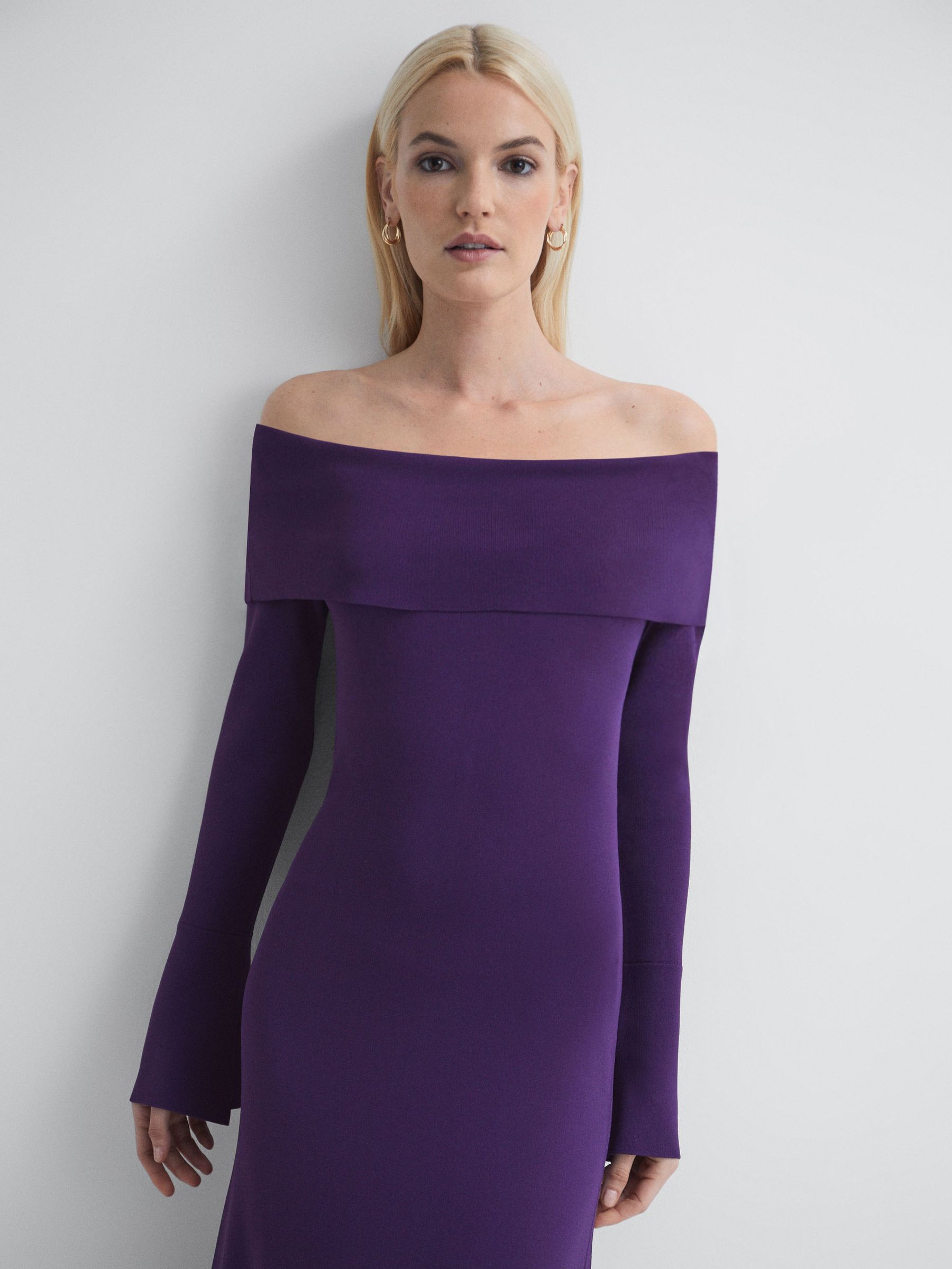 Florere Knitted Strapless Maxi Dress in Dark Purple - Image 5 of 6