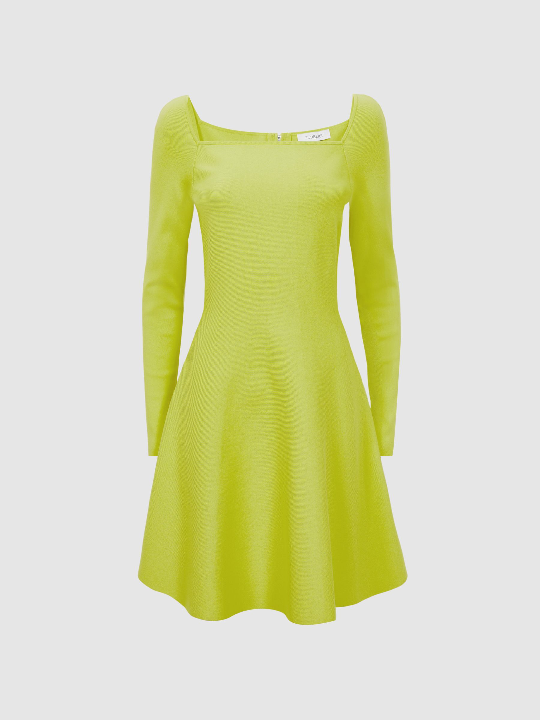 Florere Knitted Skater Mini Dress in Lime - Image 2 of 6