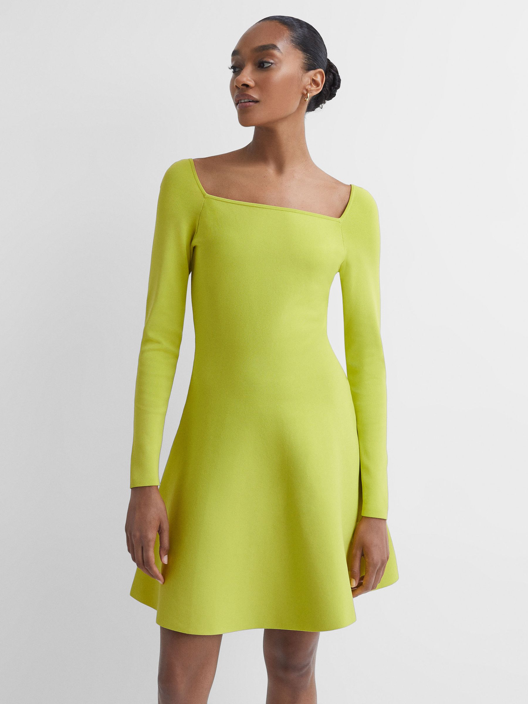 Florere Knitted Skater Mini Dress in Lime - Image 3 of 6