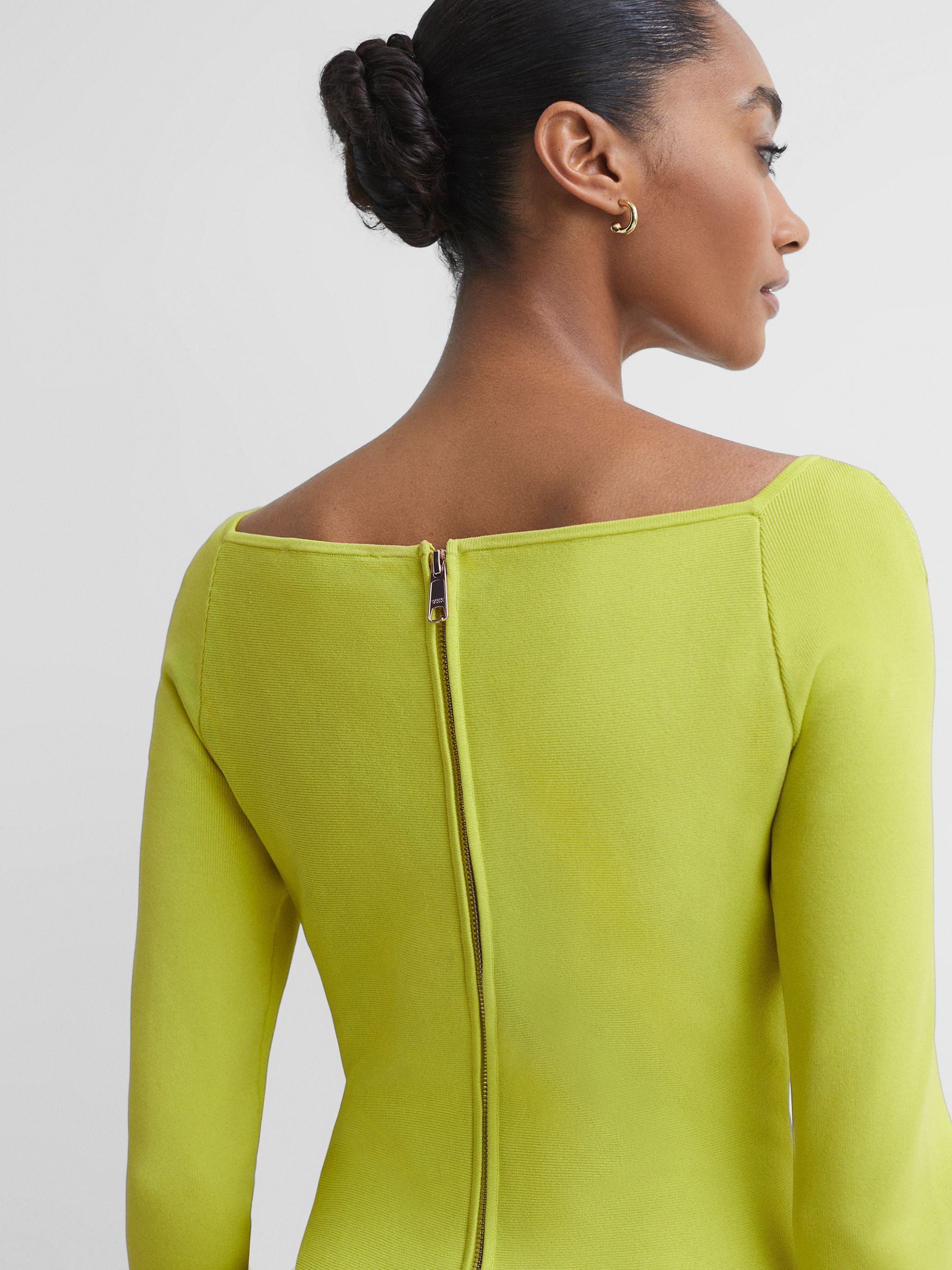 Florere Knitted Skater Mini Dress in Lime - Image 4 of 6