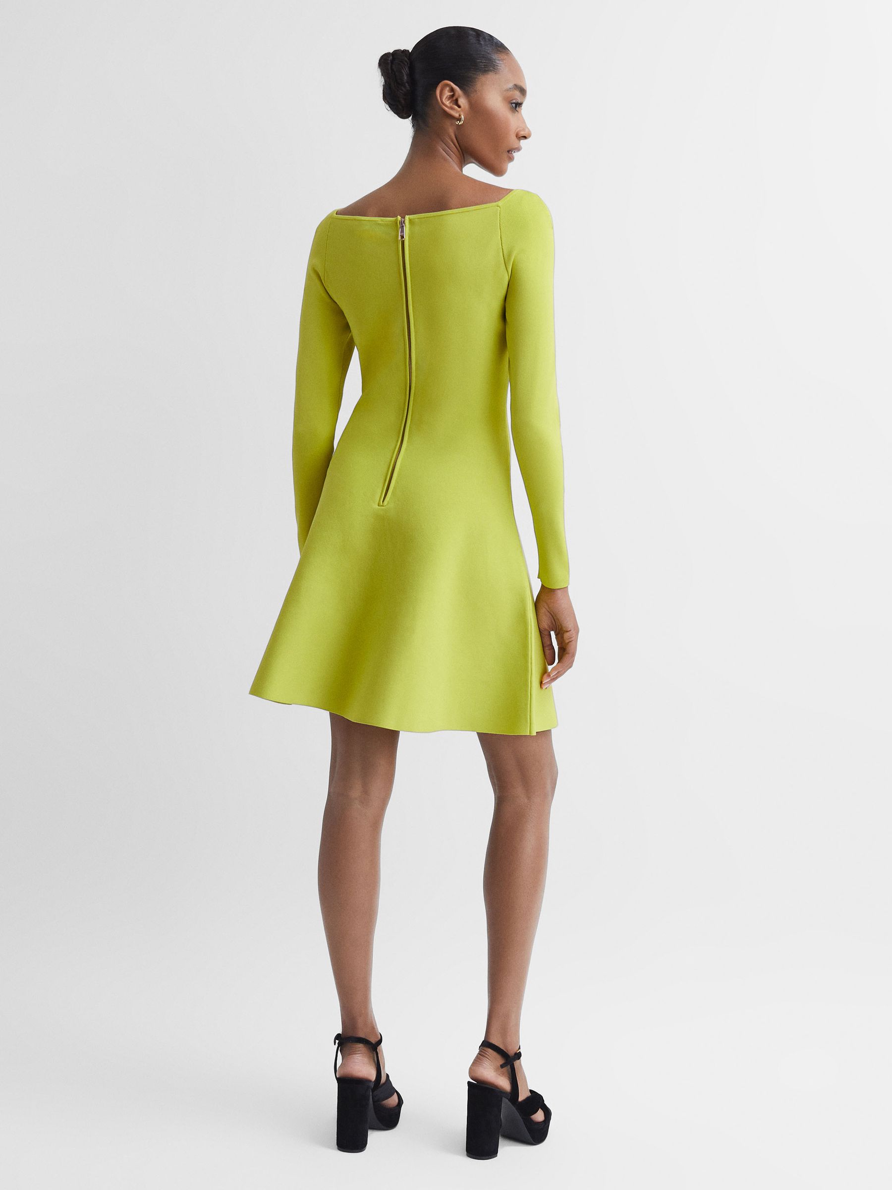 Florere Knitted Skater Mini Dress in Lime - Image 5 of 6