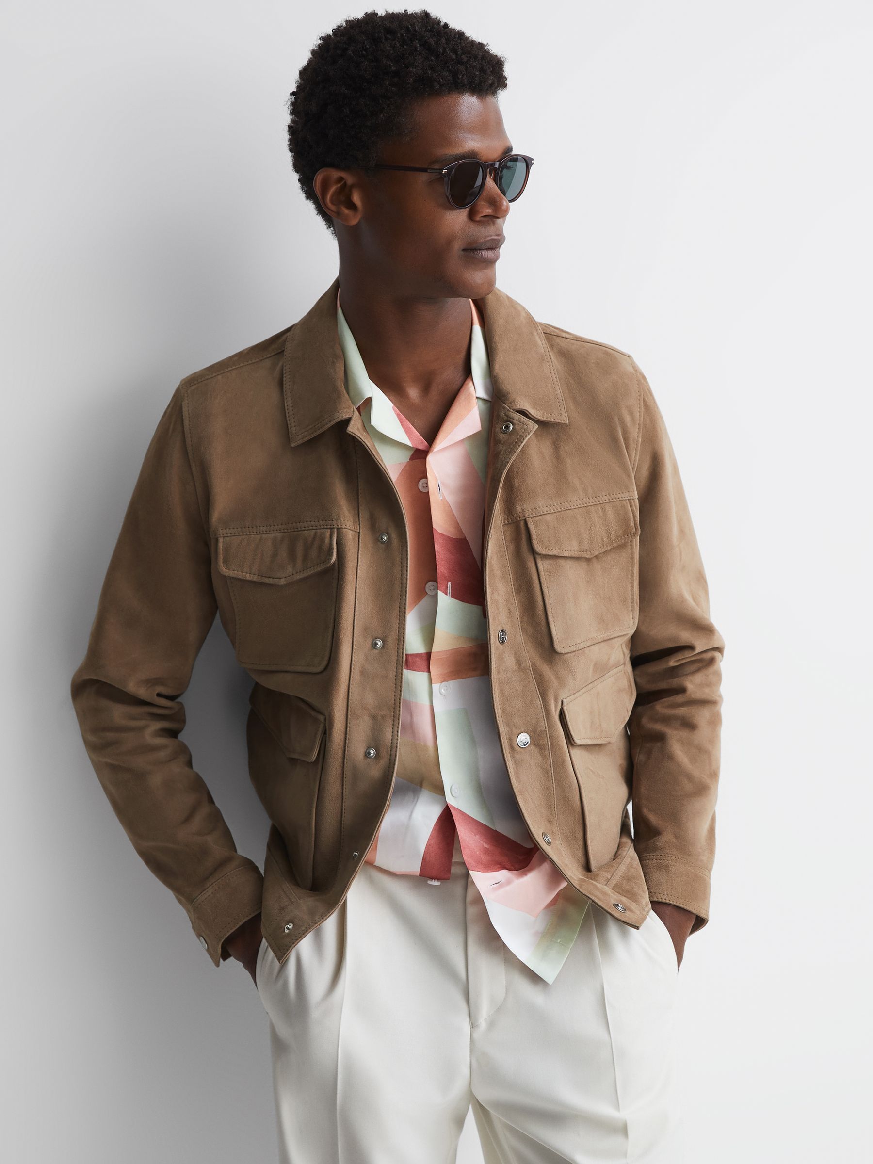 Suede Pocket Front Jacket in Taupe - Image 3 of 5