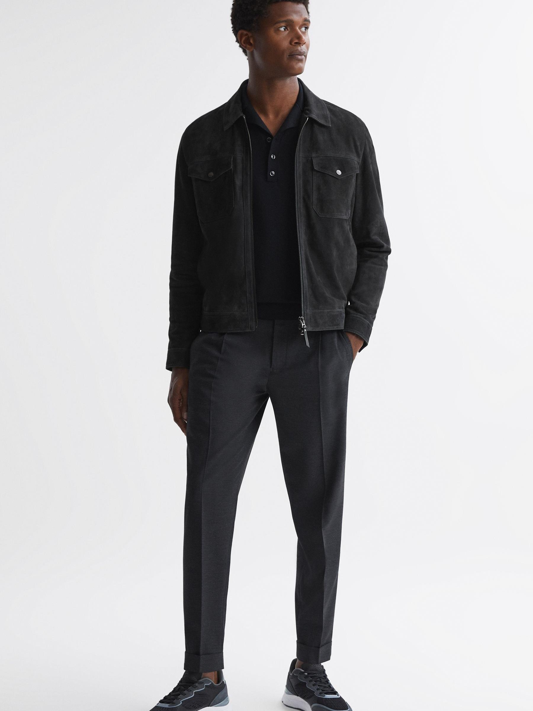 Suede Zip-Through Trucker Jacket in Slate - Image 3 of 4