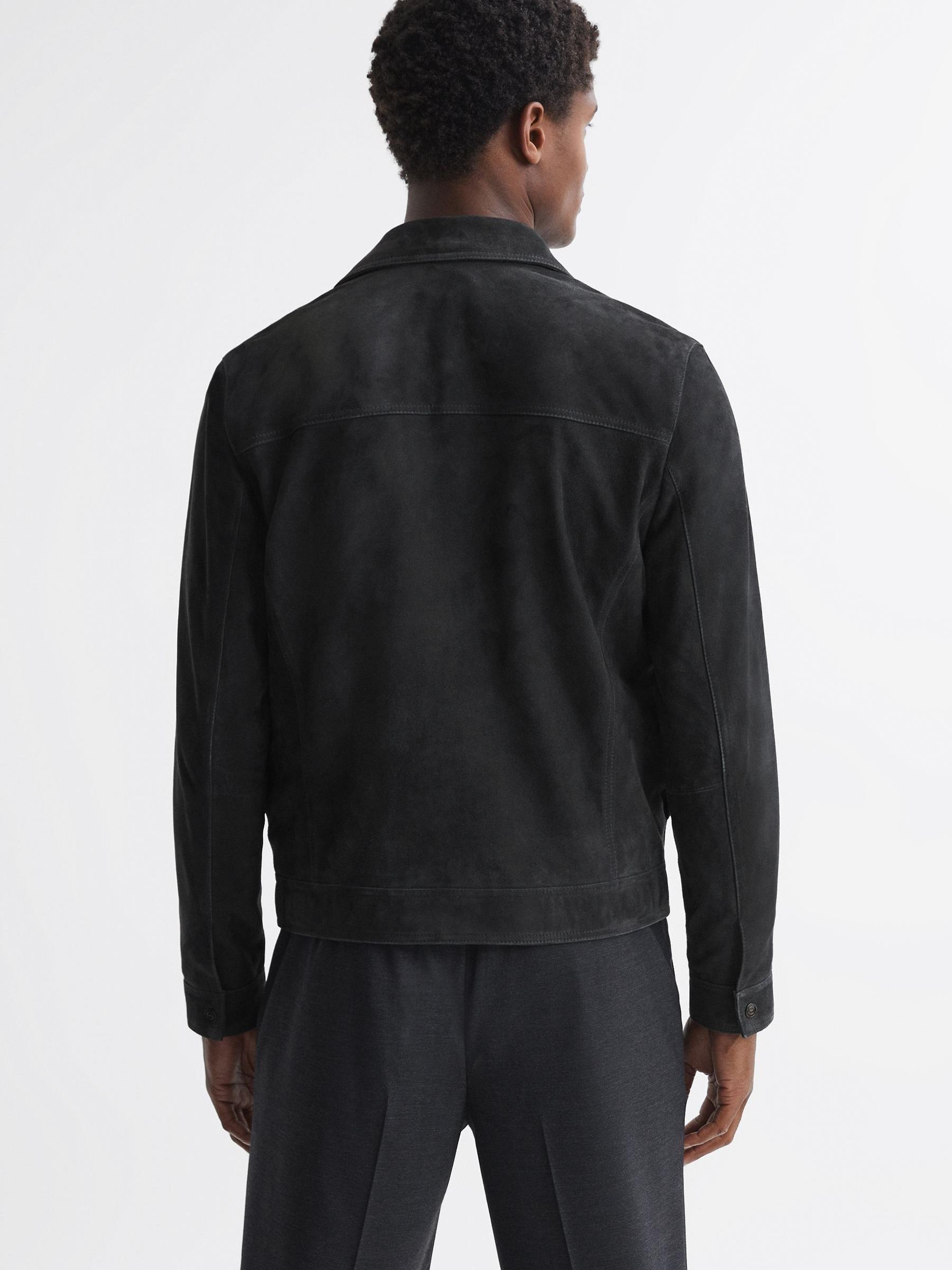 Suede Zip-Through Trucker Jacket in Slate - Image 4 of 4