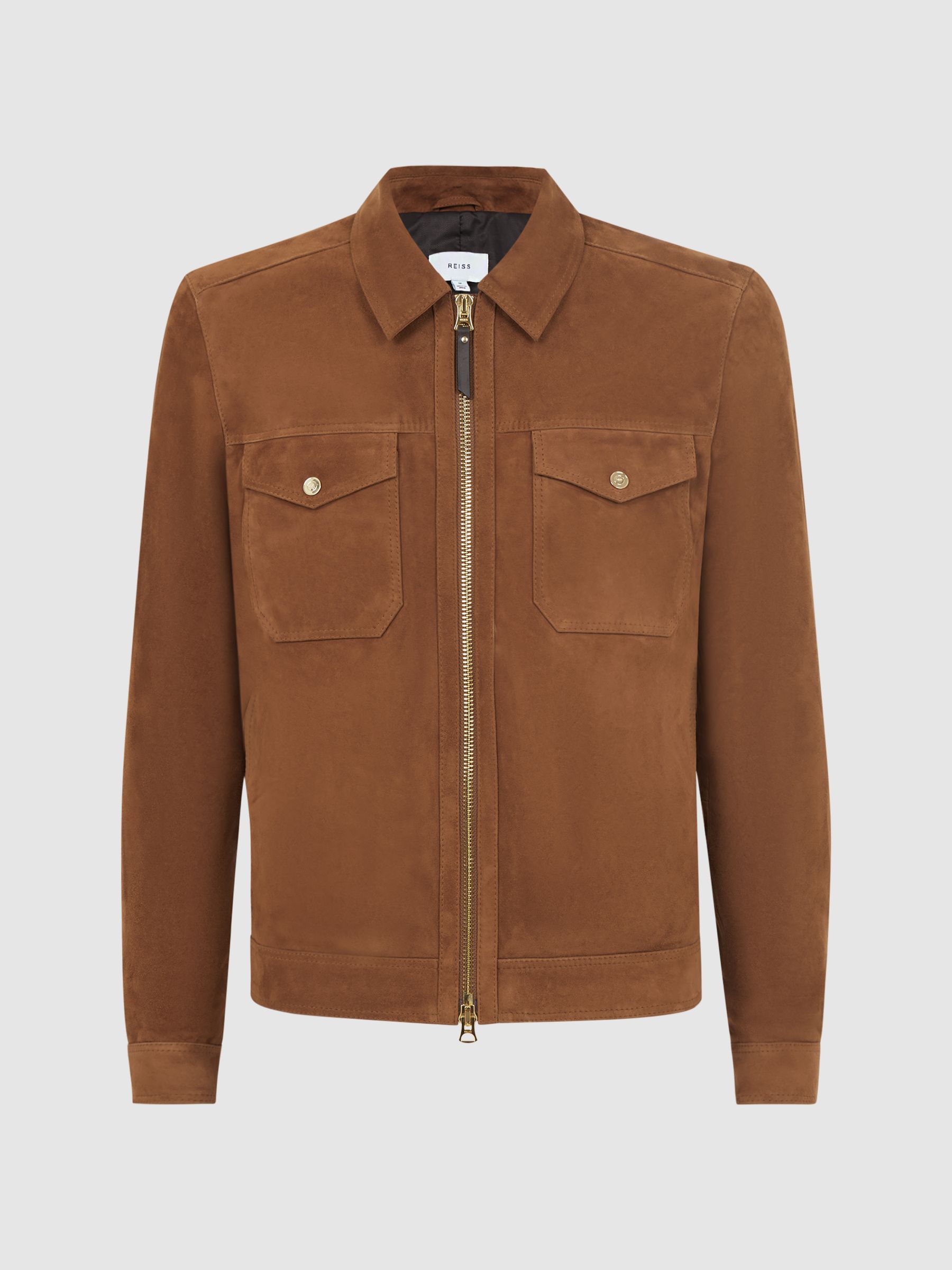 Suede Zip-Through Trucker Jacket in Tobacco - Image 2 of 5