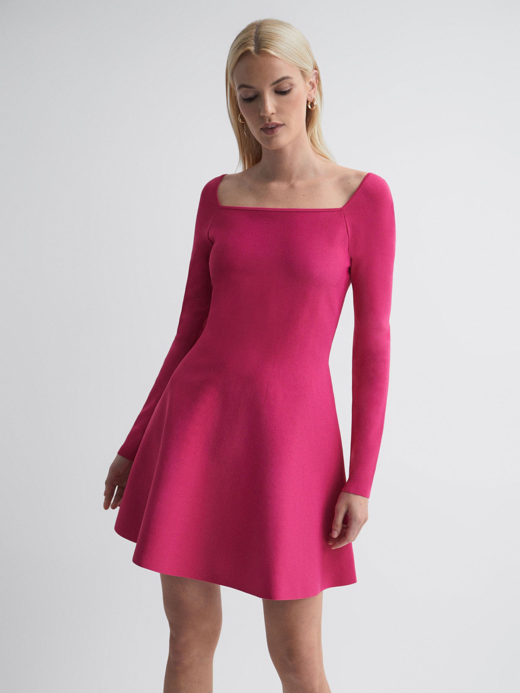 Florere Knitted Skater Mini Dress in Bright Pink - Image 1 of 5