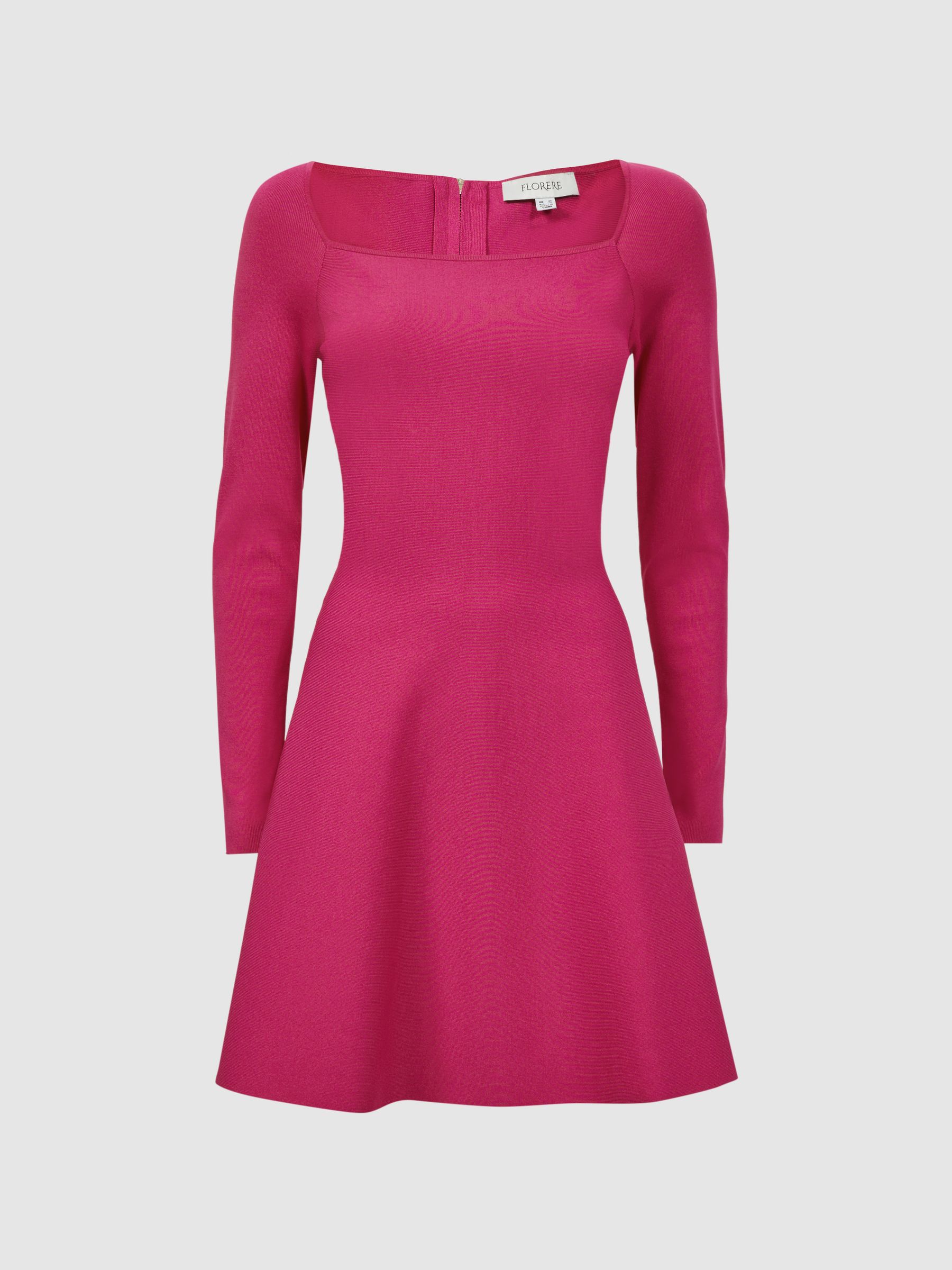 Florere Knitted Skater Mini Dress in Bright Pink - Image 2 of 5