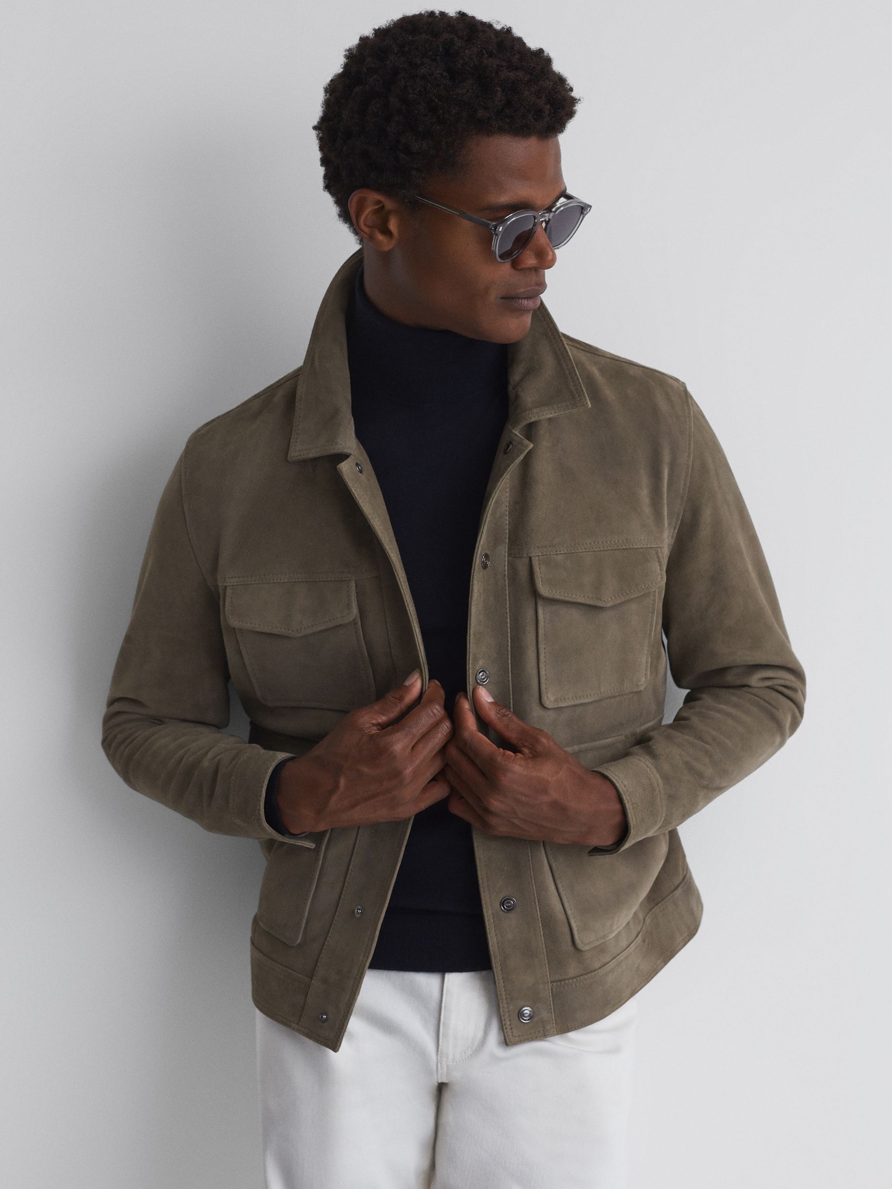 Suede Jacket Reiss Khaki Jacket REISS Jagger Suede Trucker Jacket
