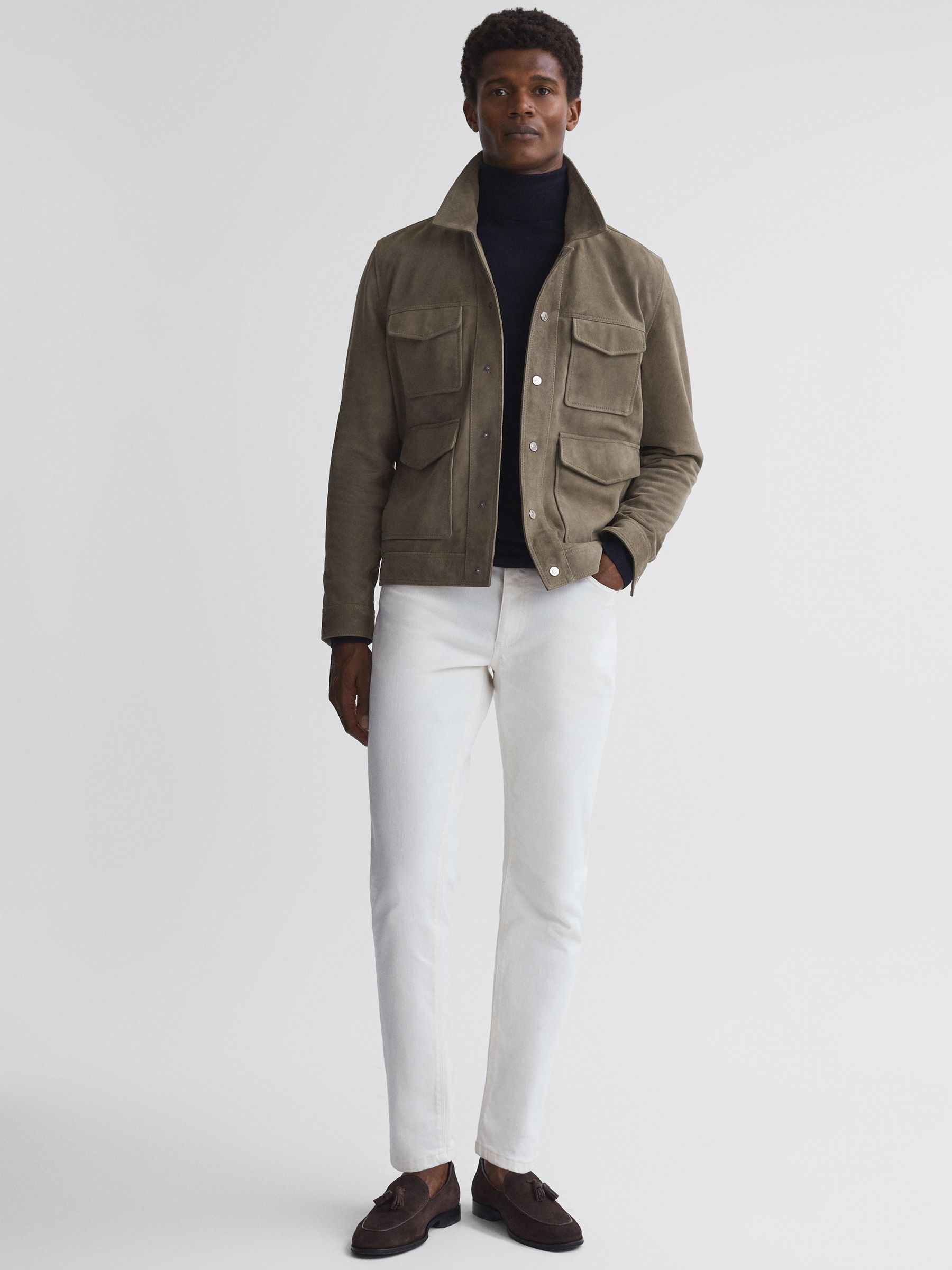 Suede Pocket Front Jacket in Sage - Image 3 of 5