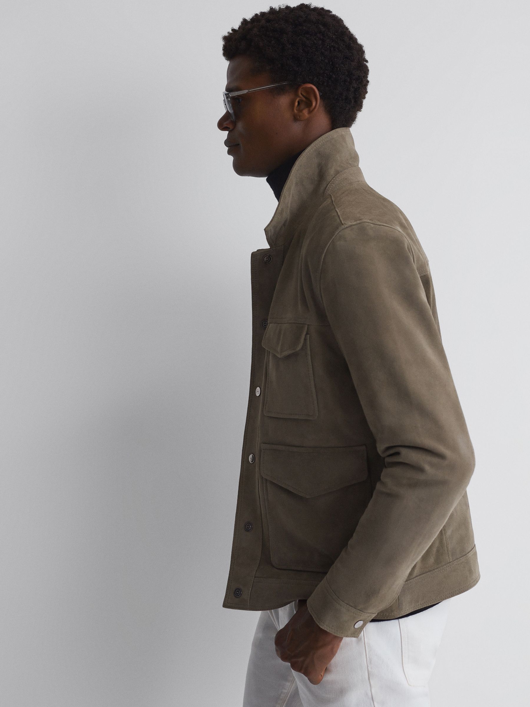 Suede Pocket Front Jacket in Sage - Image 4 of 5