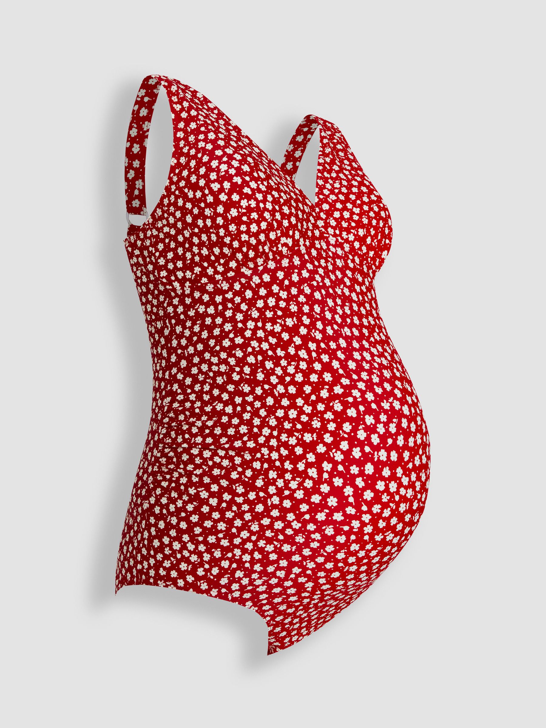 Red Ditsy Floral V-Neck Maternity Swimsuit | JoJo Maman Bébé USA
