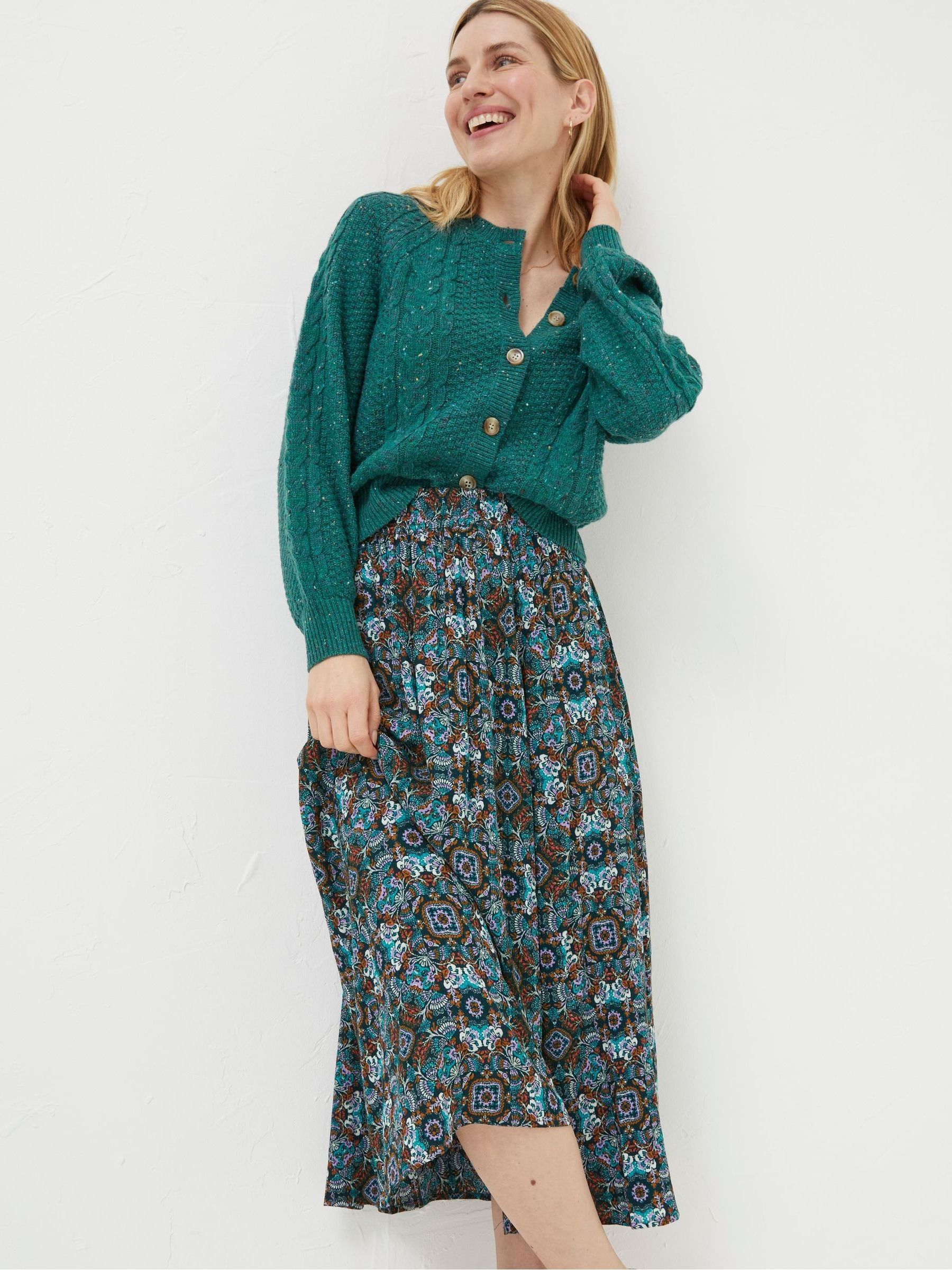 Green Millie Mirrored Floral Midi Skirt - Image 1 of 5