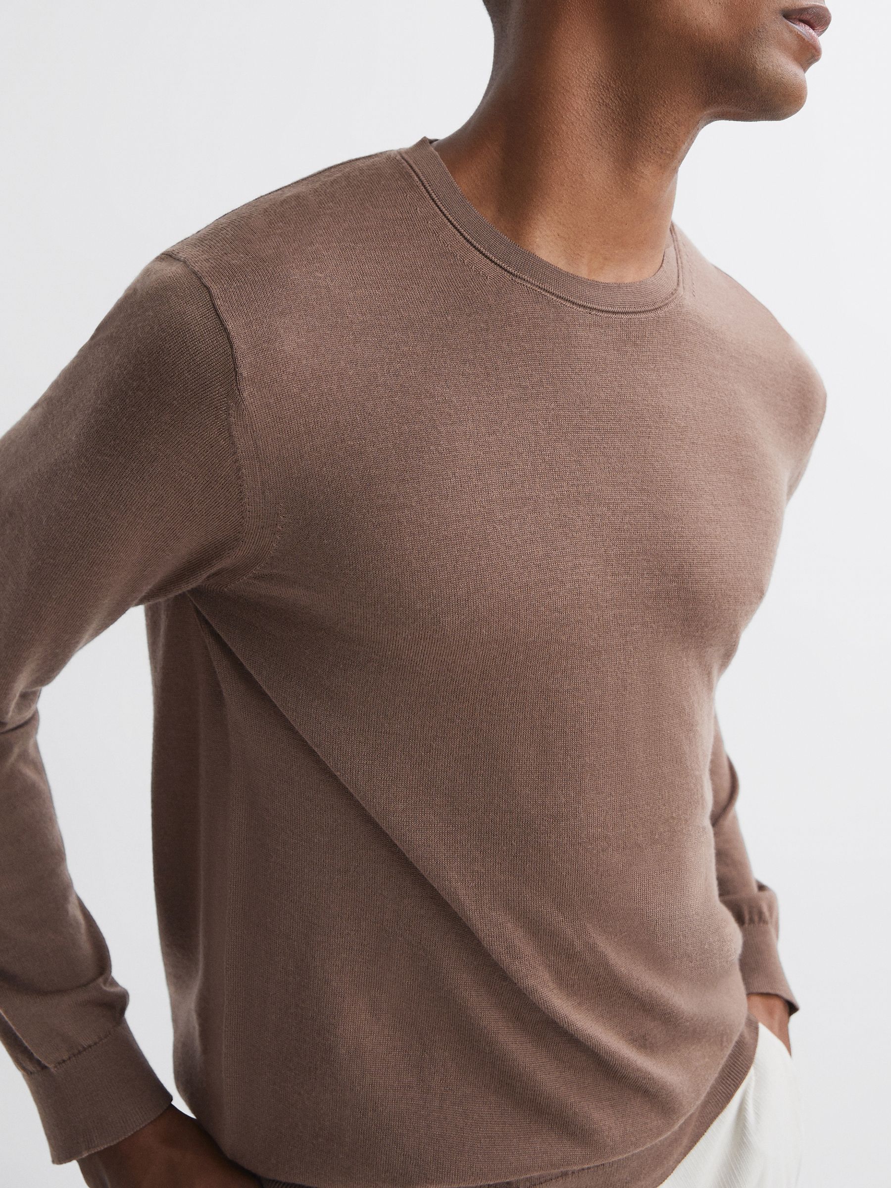 Merino Wool Crew Neck Jumper in Brown Sugar - Image 4 of 5