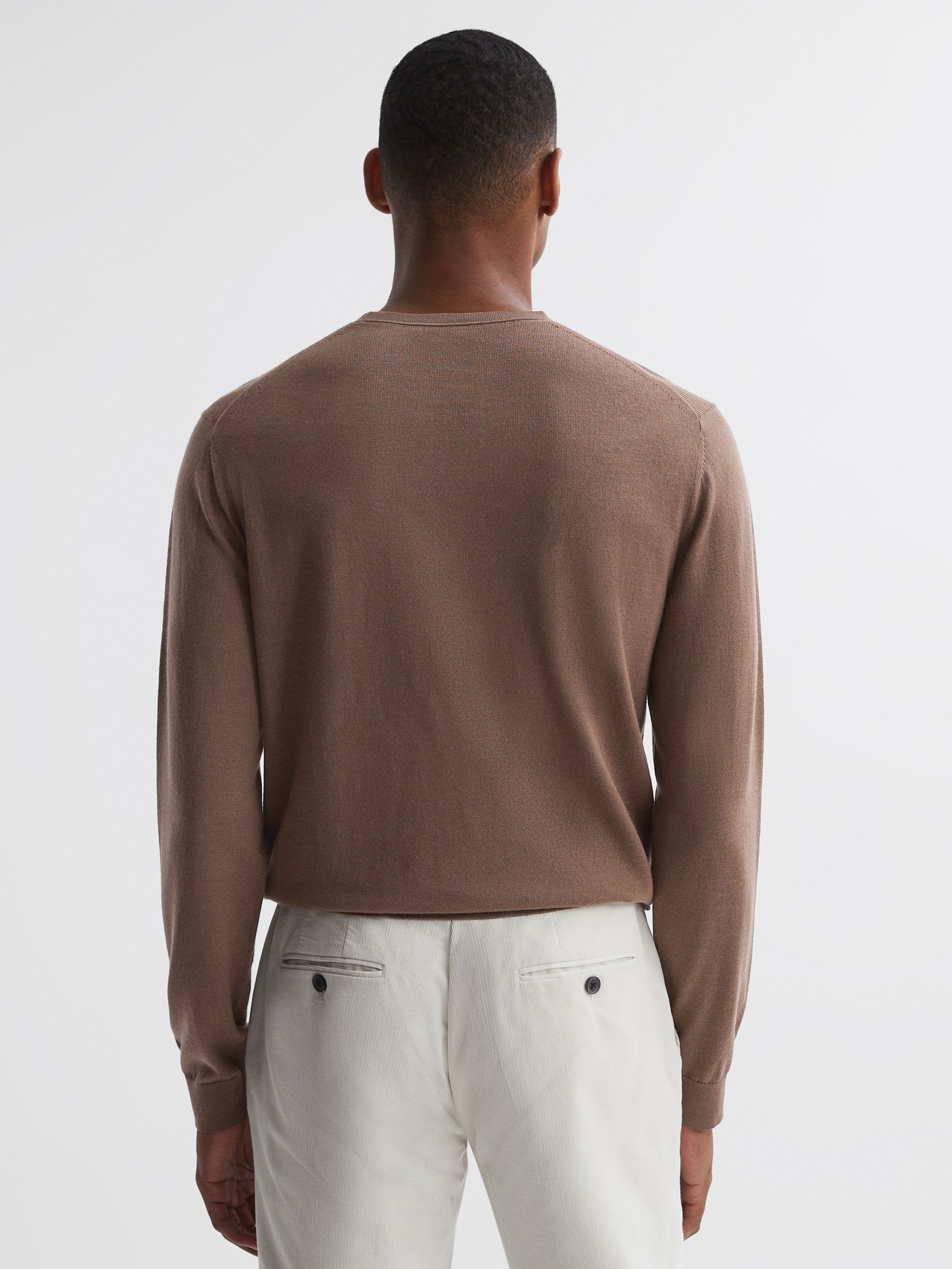 Merino Wool Crew Neck Jumper in Brown Sugar - Image 5 of 5