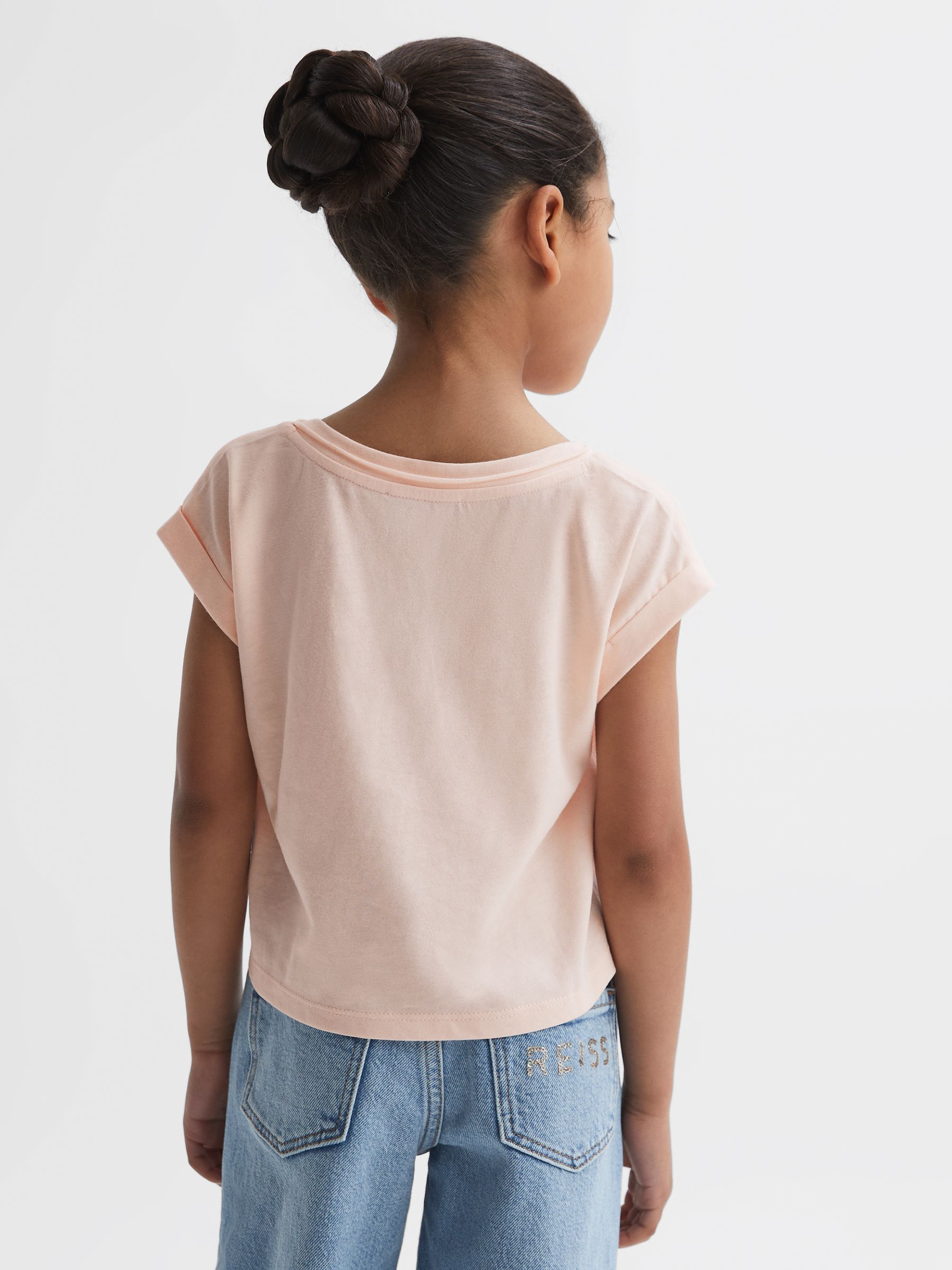 9-14 yrs Cotton Crew Neck Cropped T-Shirt in Pink - Image 5 of 6
