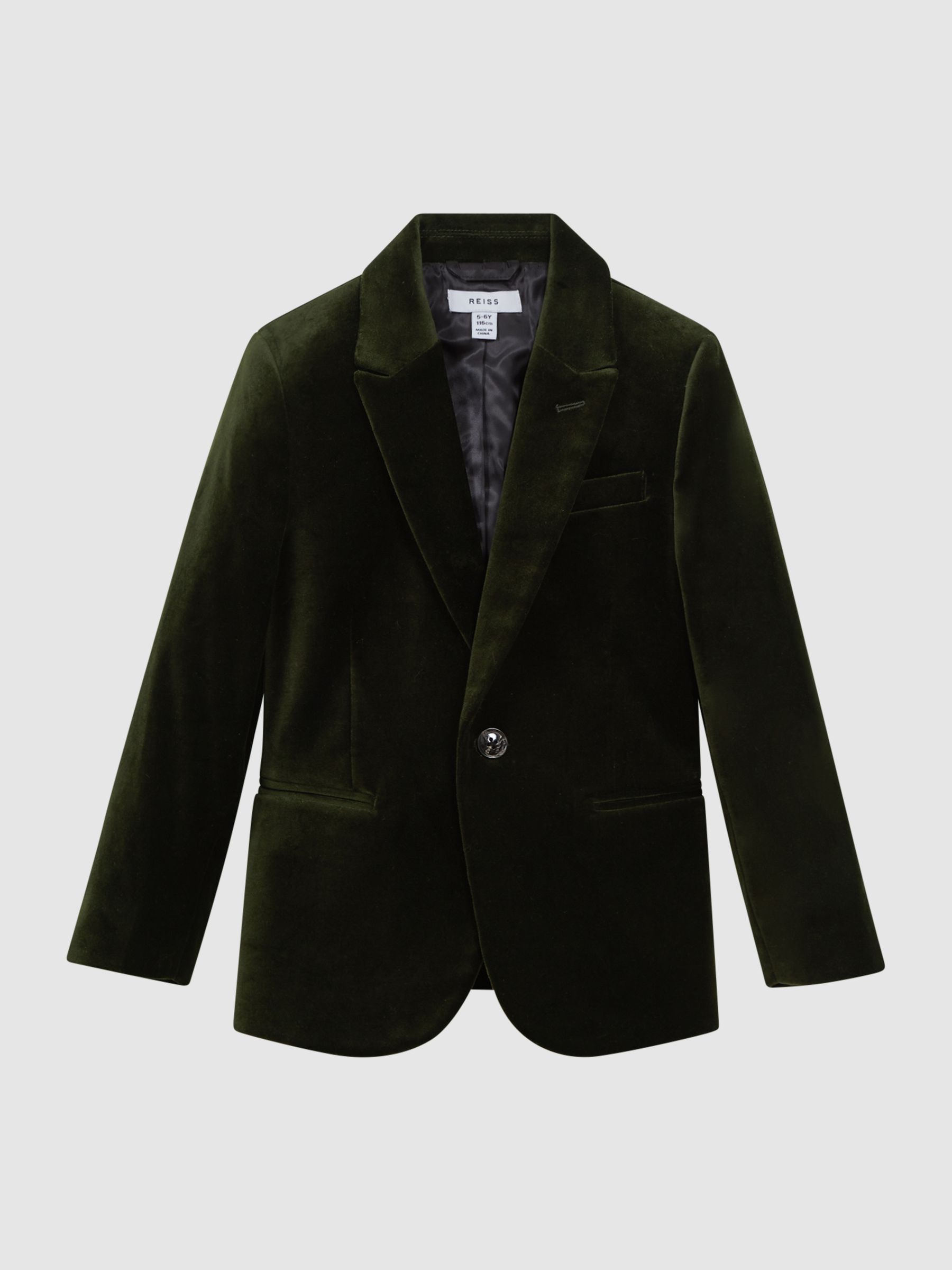 9-14 yrs Slim Fit Velvet Single Breasted Blazer in Emerald - Image 2 of 6