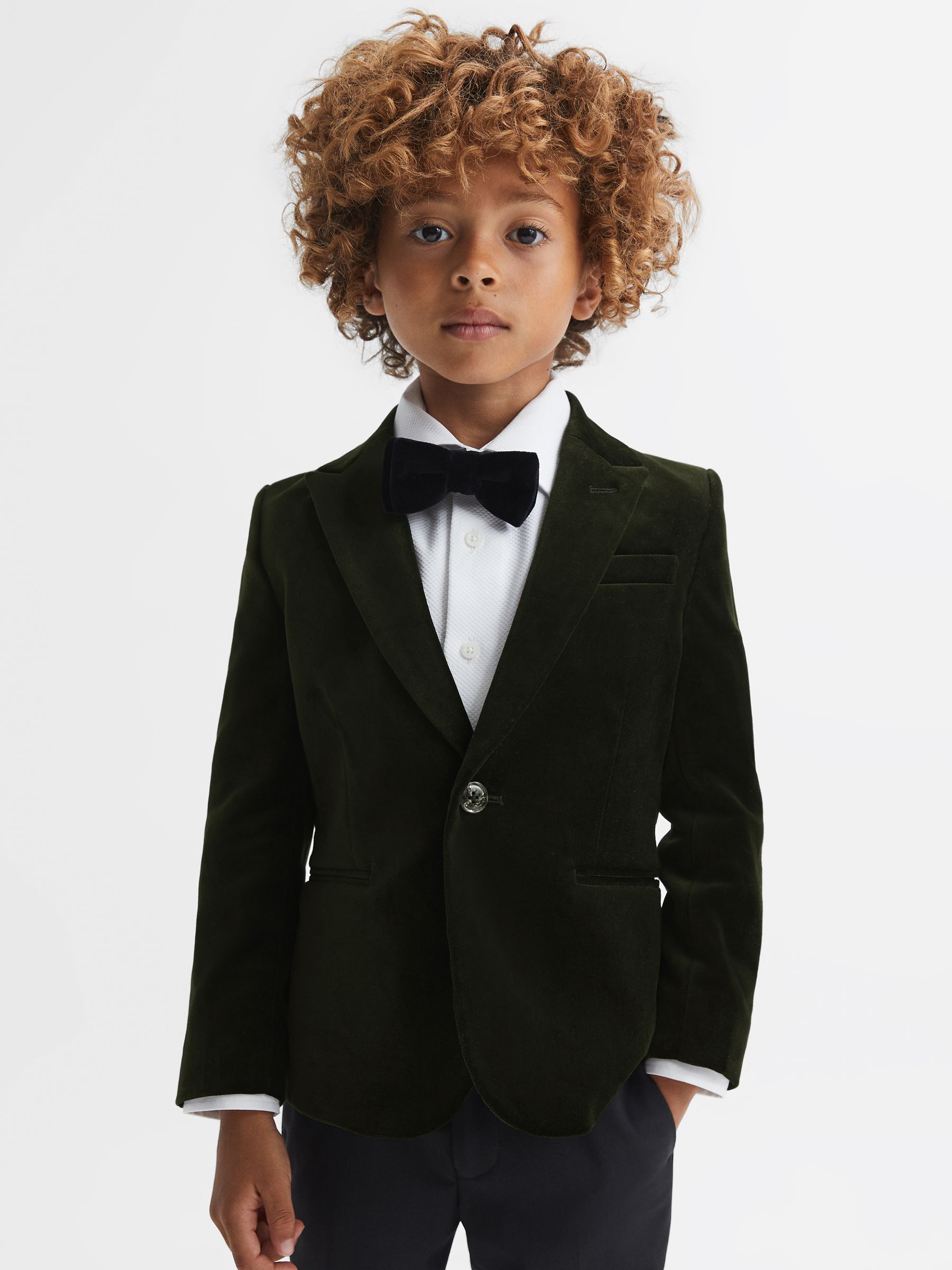 9-14 yrs Slim Fit Velvet Single Breasted Blazer in Emerald - Image 3 of 6