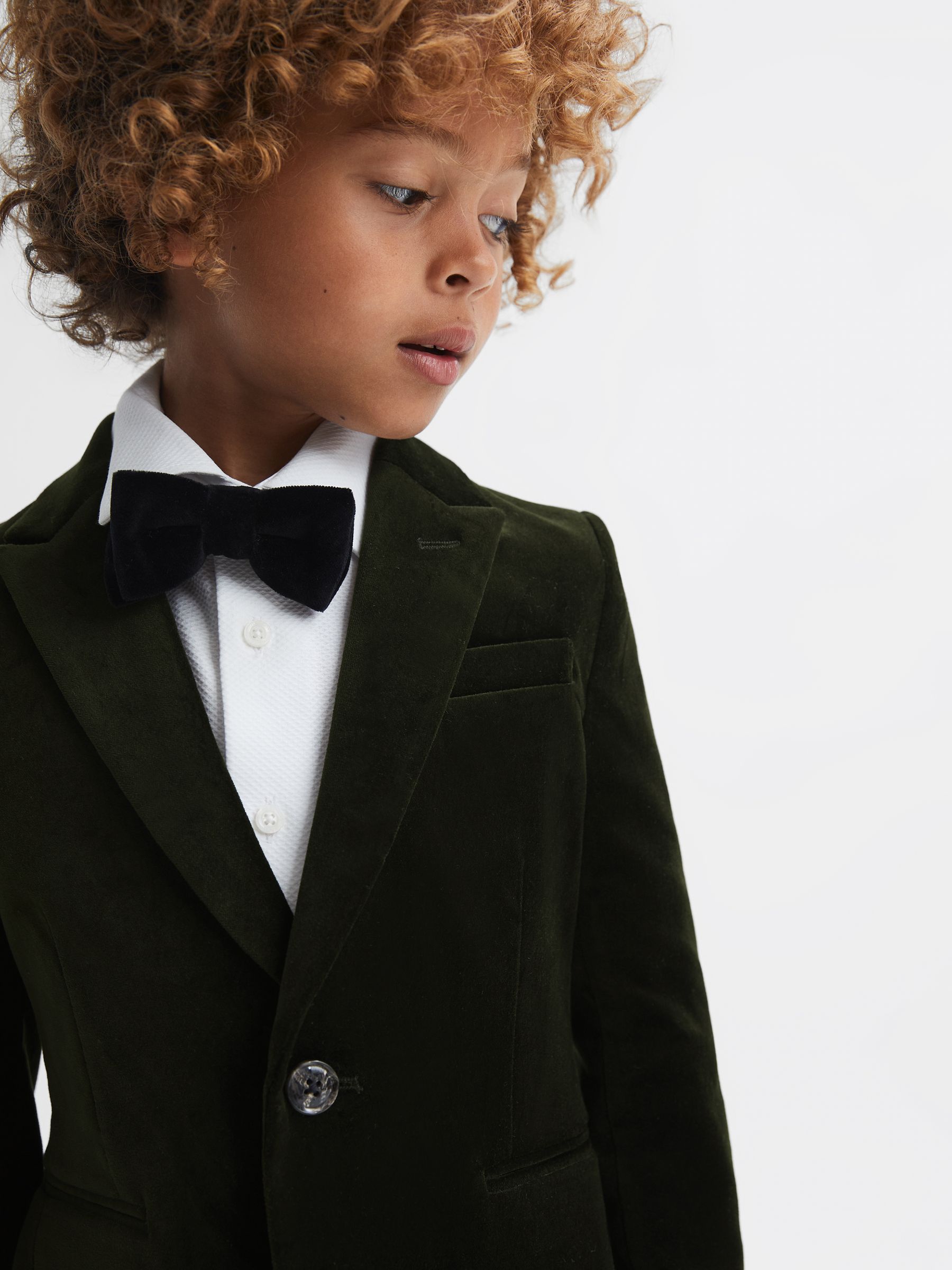 9-14 yrs Slim Fit Velvet Single Breasted Blazer in Emerald - Image 4 of 6