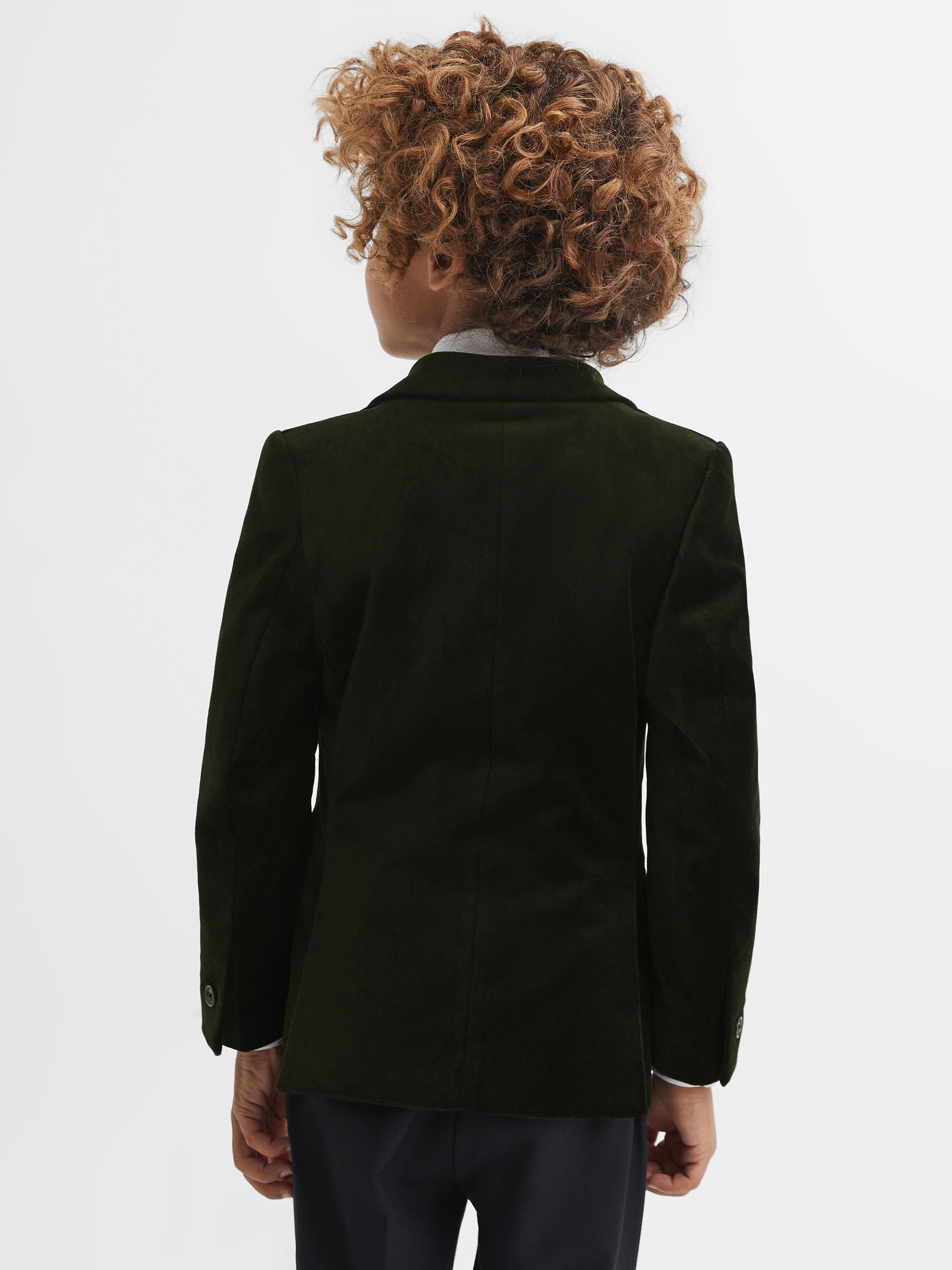 9-14 yrs Slim Fit Velvet Single Breasted Blazer in Emerald - Image 5 of 6