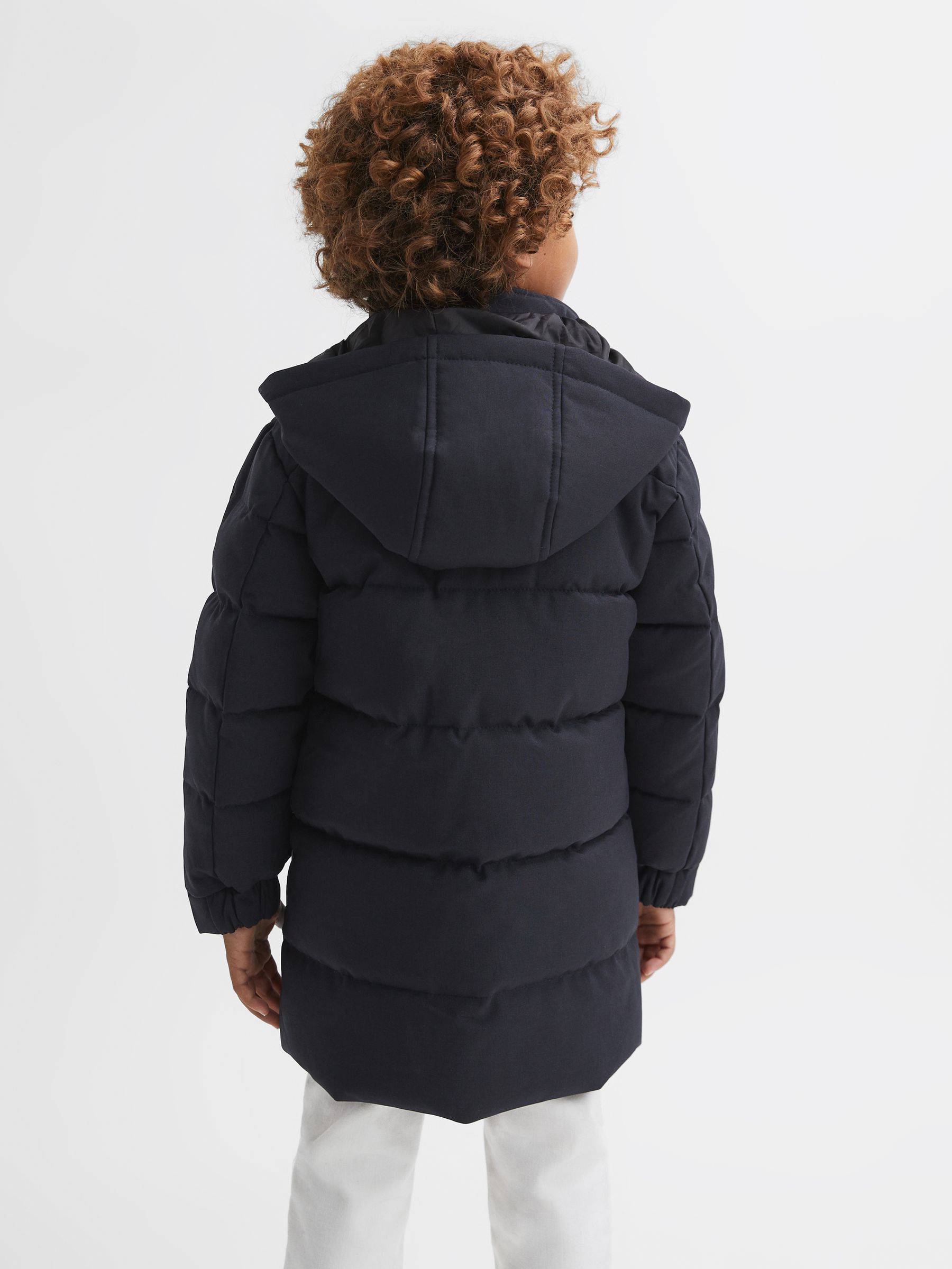 Senior Quilted Hooded Coat With Linen in Navy - Image 5 of 6