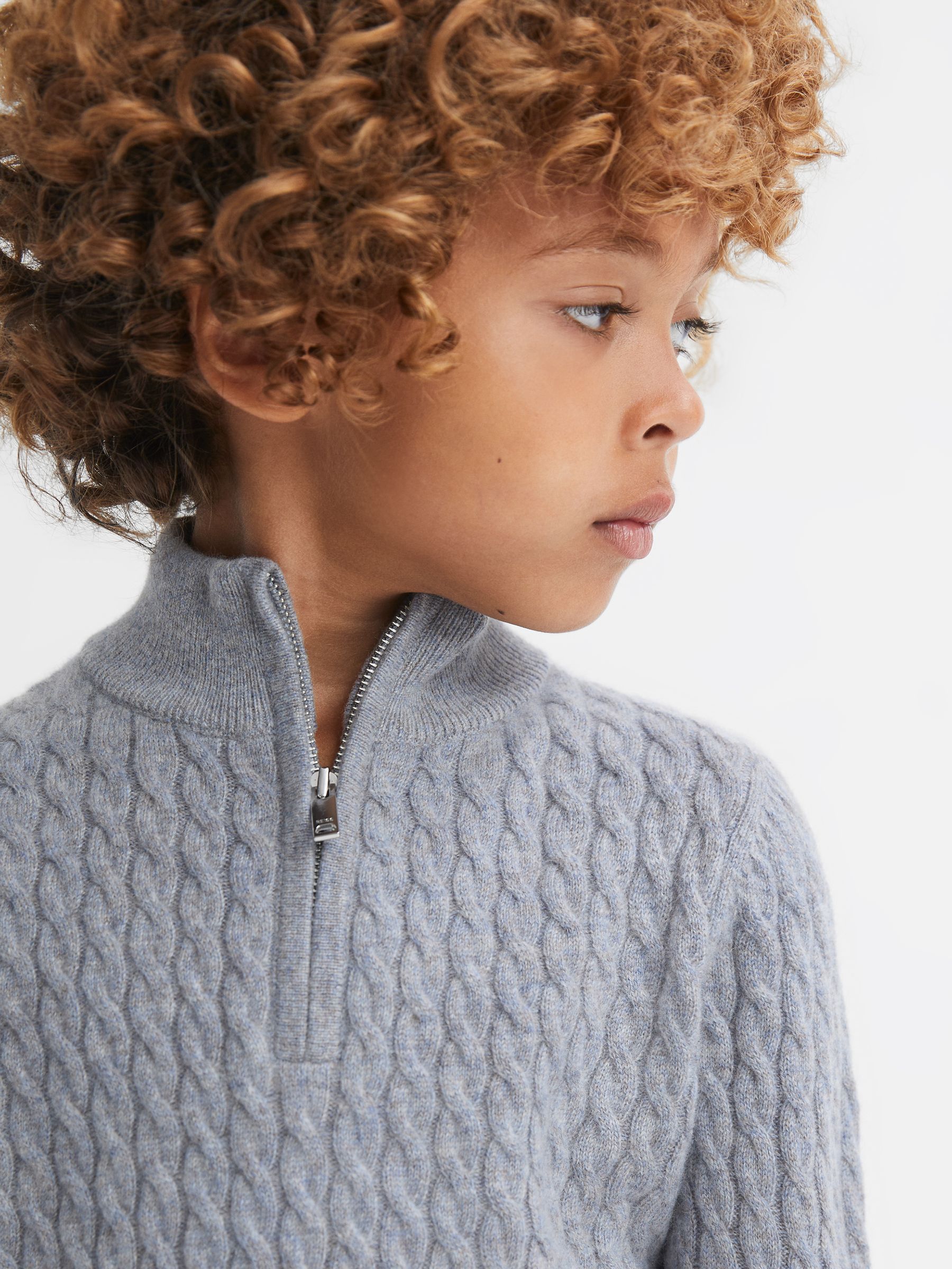 Senior Cashmere Knitted Half-Zip Funnel Neck Jumper in Isla Blue - Image 4 of 6