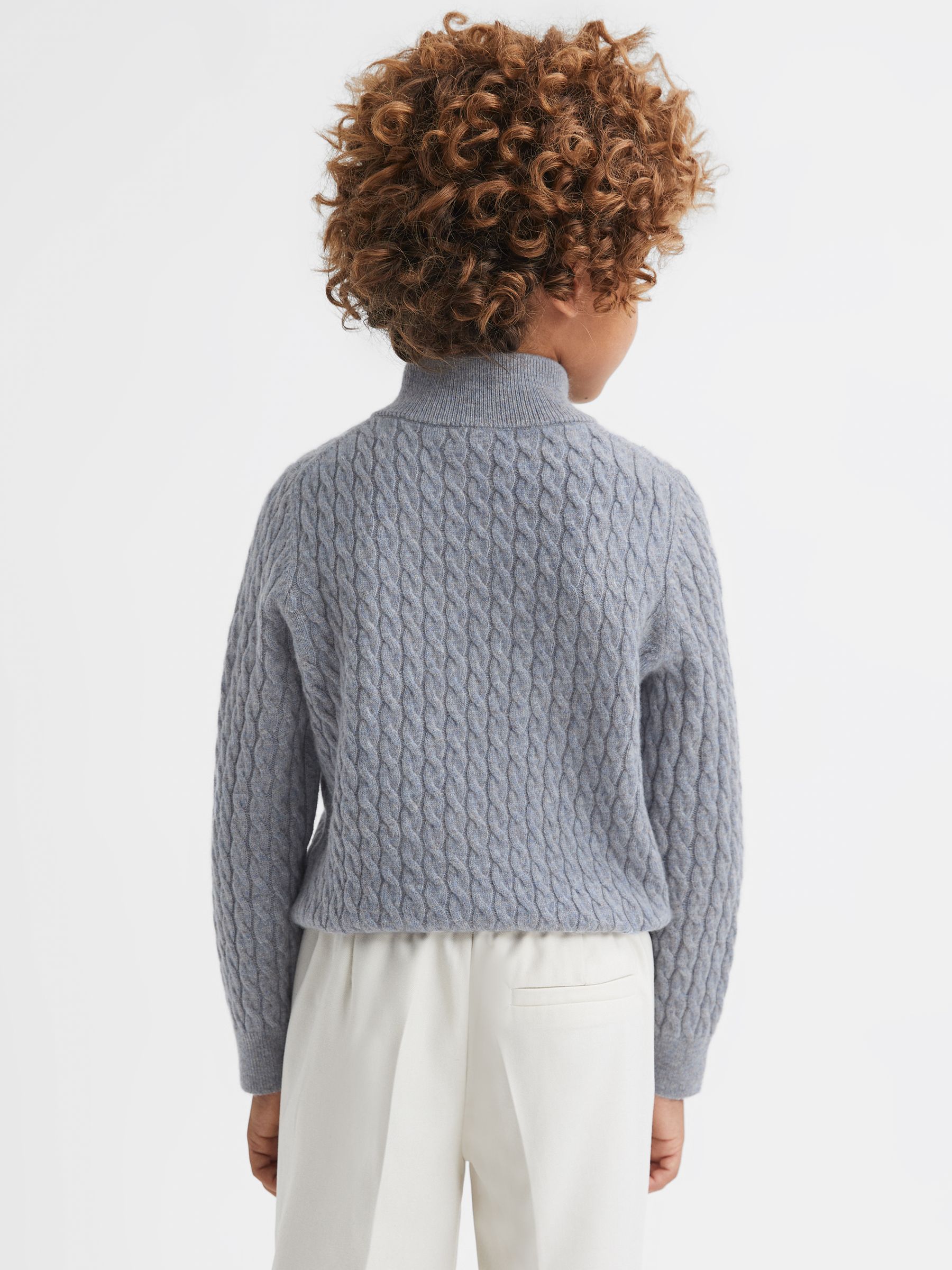 Senior Cashmere Knitted Half-Zip Funnel Neck Jumper in Isla Blue - Image 5 of 6