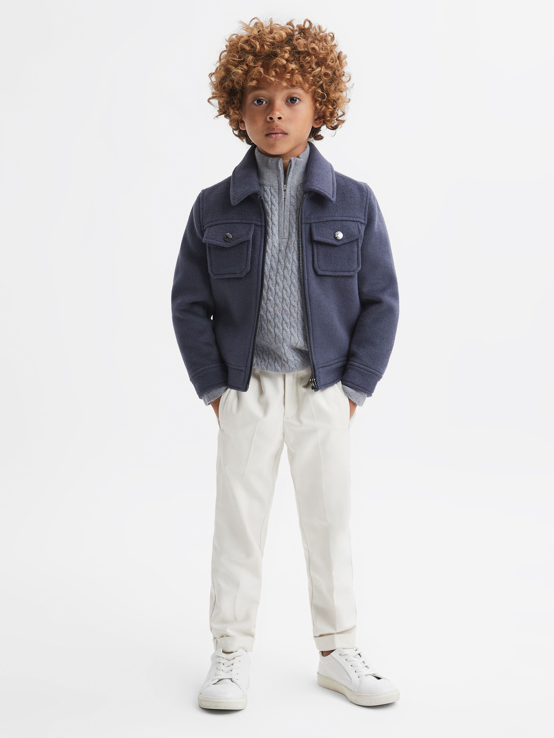 3-9 yrs Cashmere Knitted Half-Zip Funnel Neck Jumper in Isla Blue - Image 1 of 6