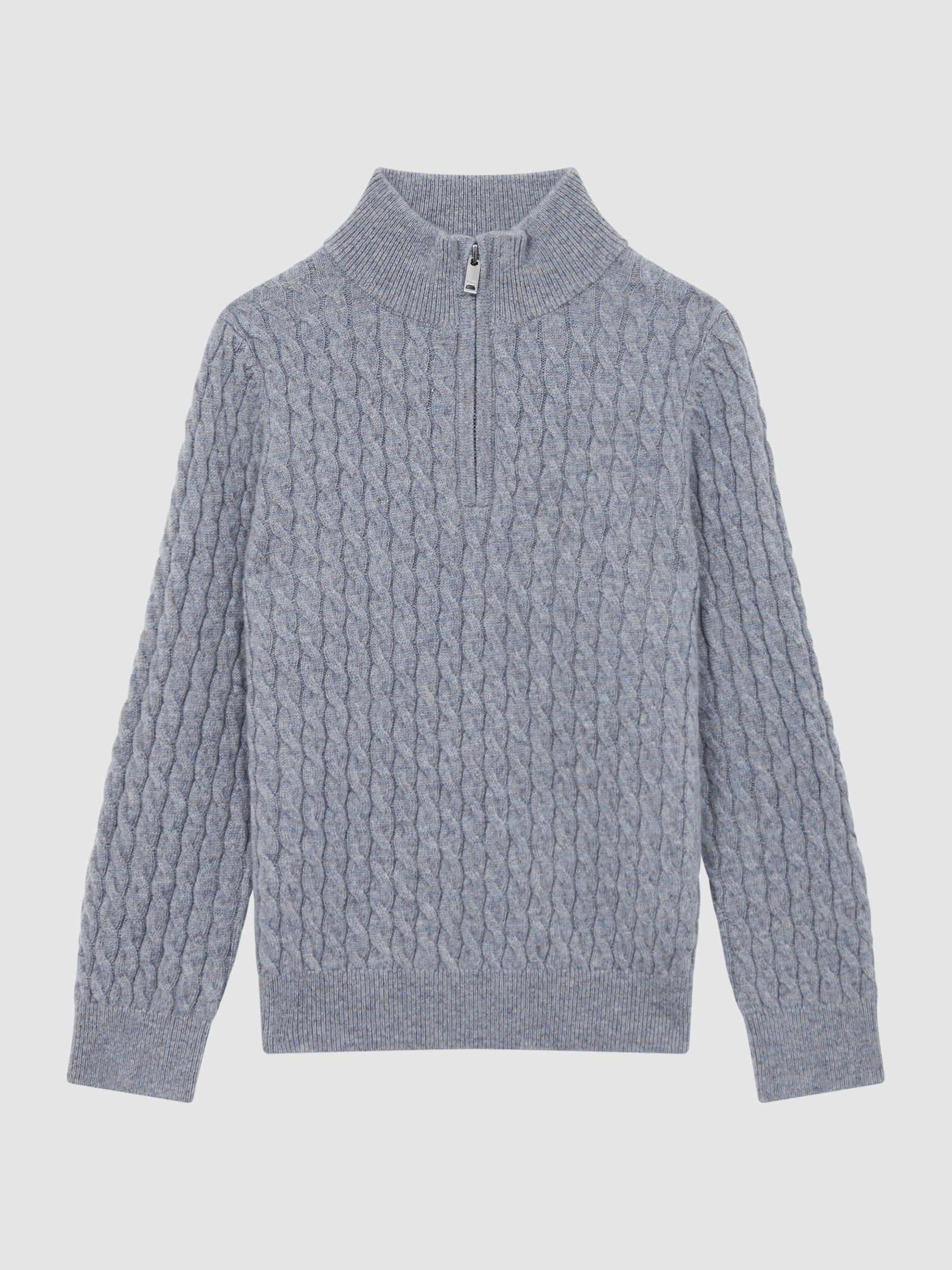 3-9 yrs Cashmere Knitted Half-Zip Funnel Neck Jumper in Isla Blue - Image 2 of 6