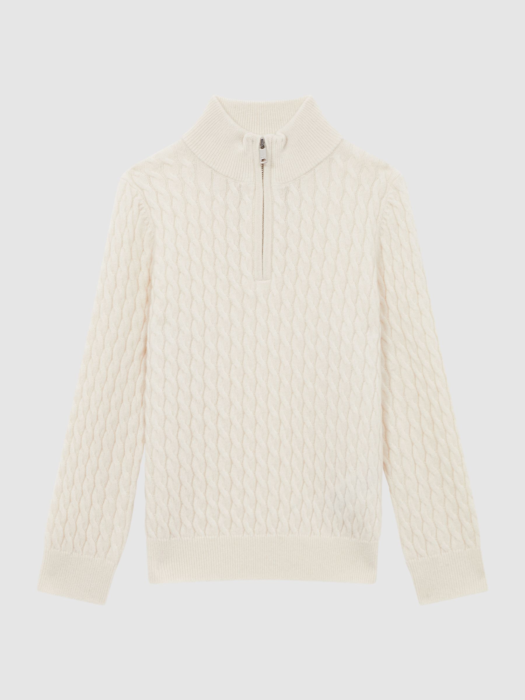 Junior Cashmere Knitted Half-Zip Funnel Neck Jumper in Cloud White - Image 2 of 6