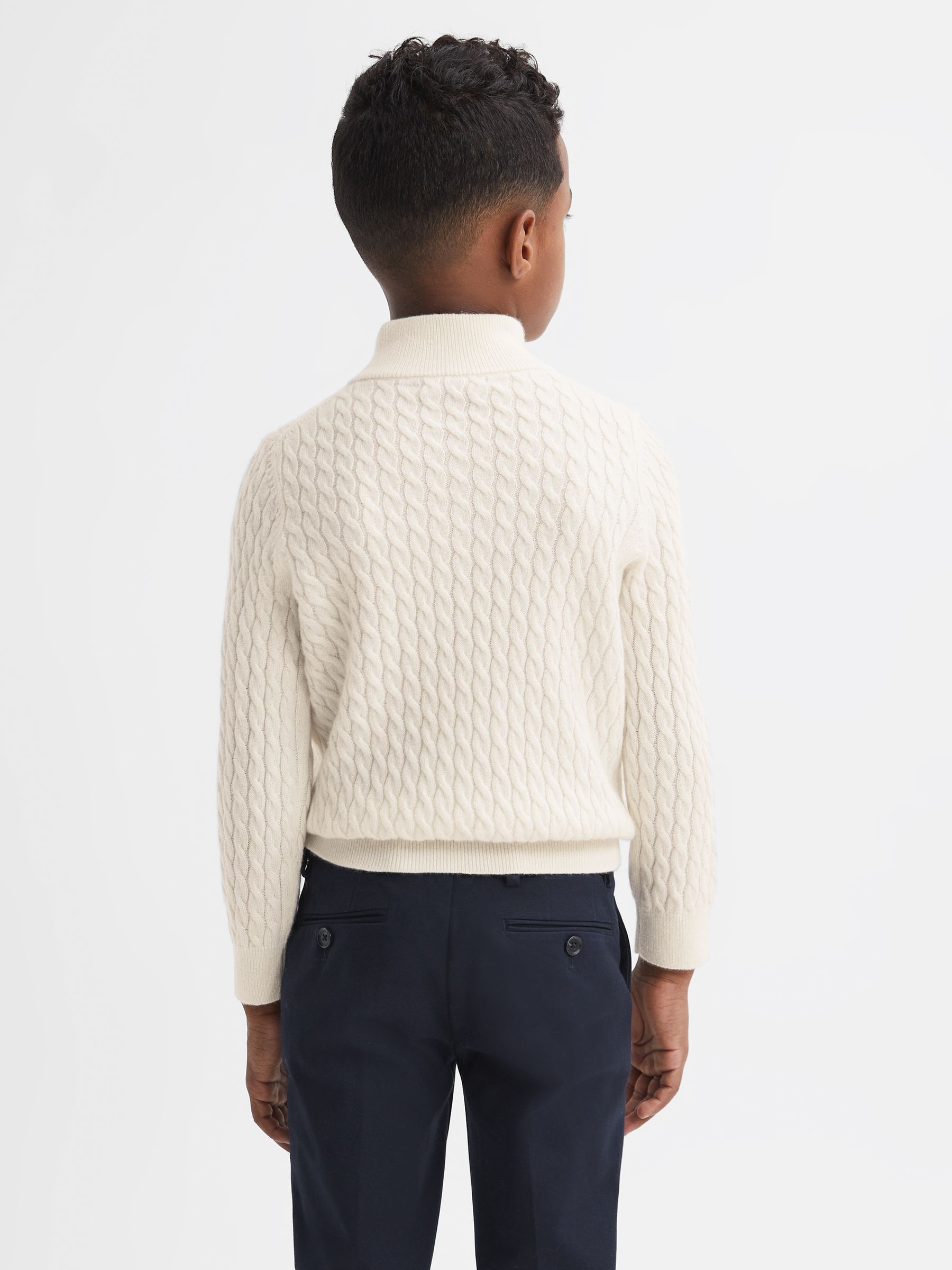 Junior Cashmere Knitted Half-Zip Funnel Neck Jumper in Cloud White - Image 5 of 6