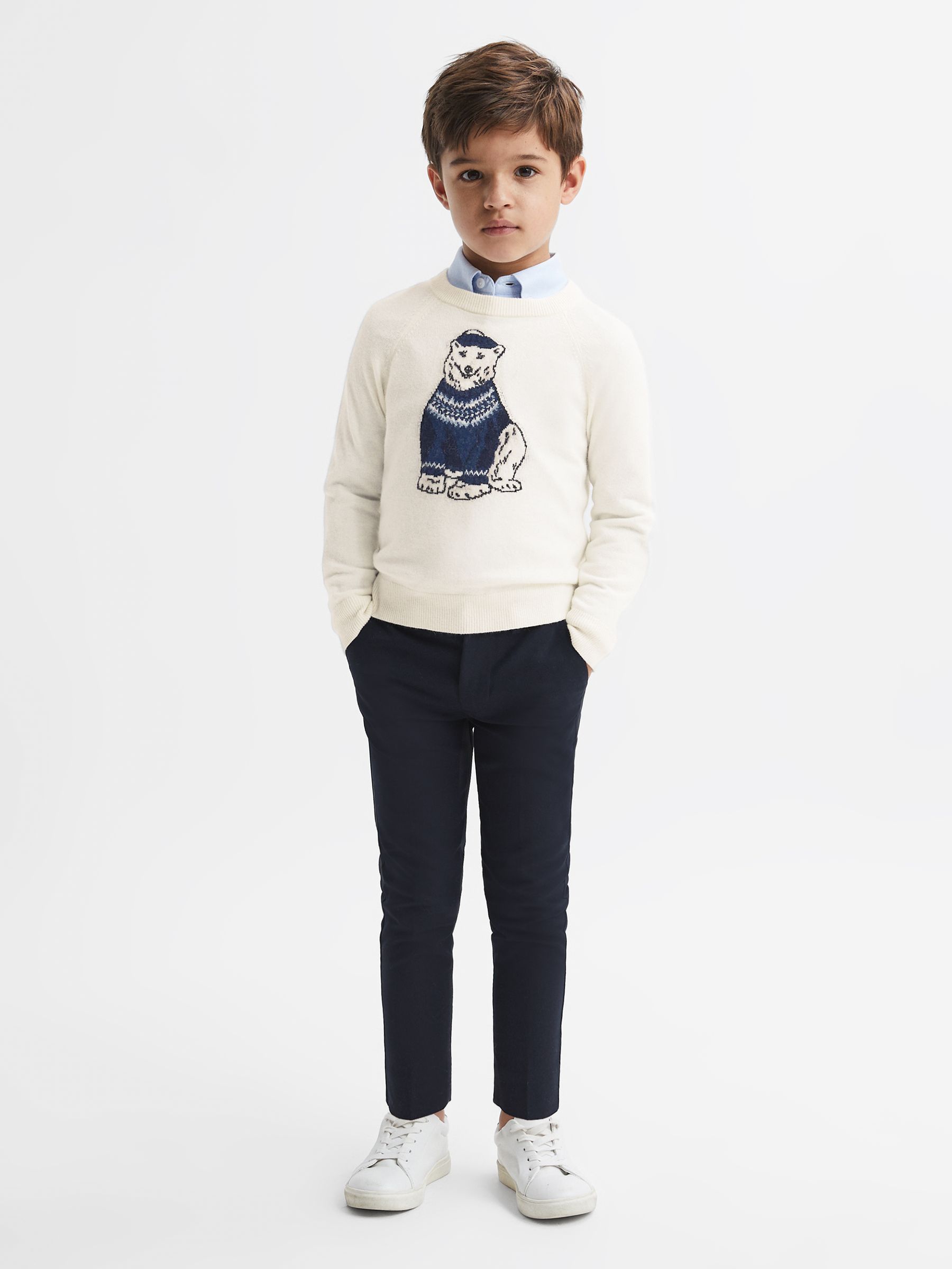 9-14 yrs Slim Fit Motif Crew Neck Jumper in Ecru - Image 1 of 5