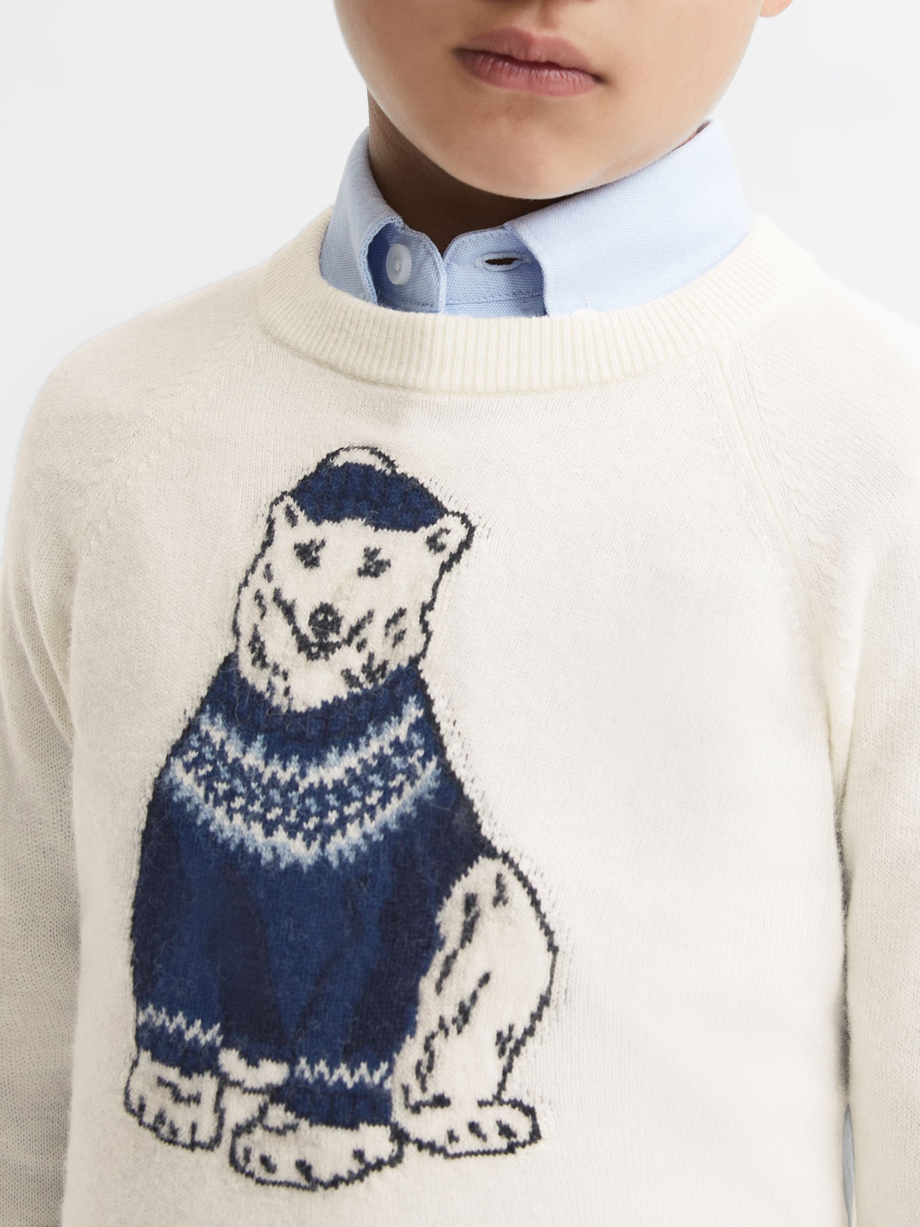 9-14 yrs Slim Fit Motif Crew Neck Jumper in Ecru - Image 3 of 5