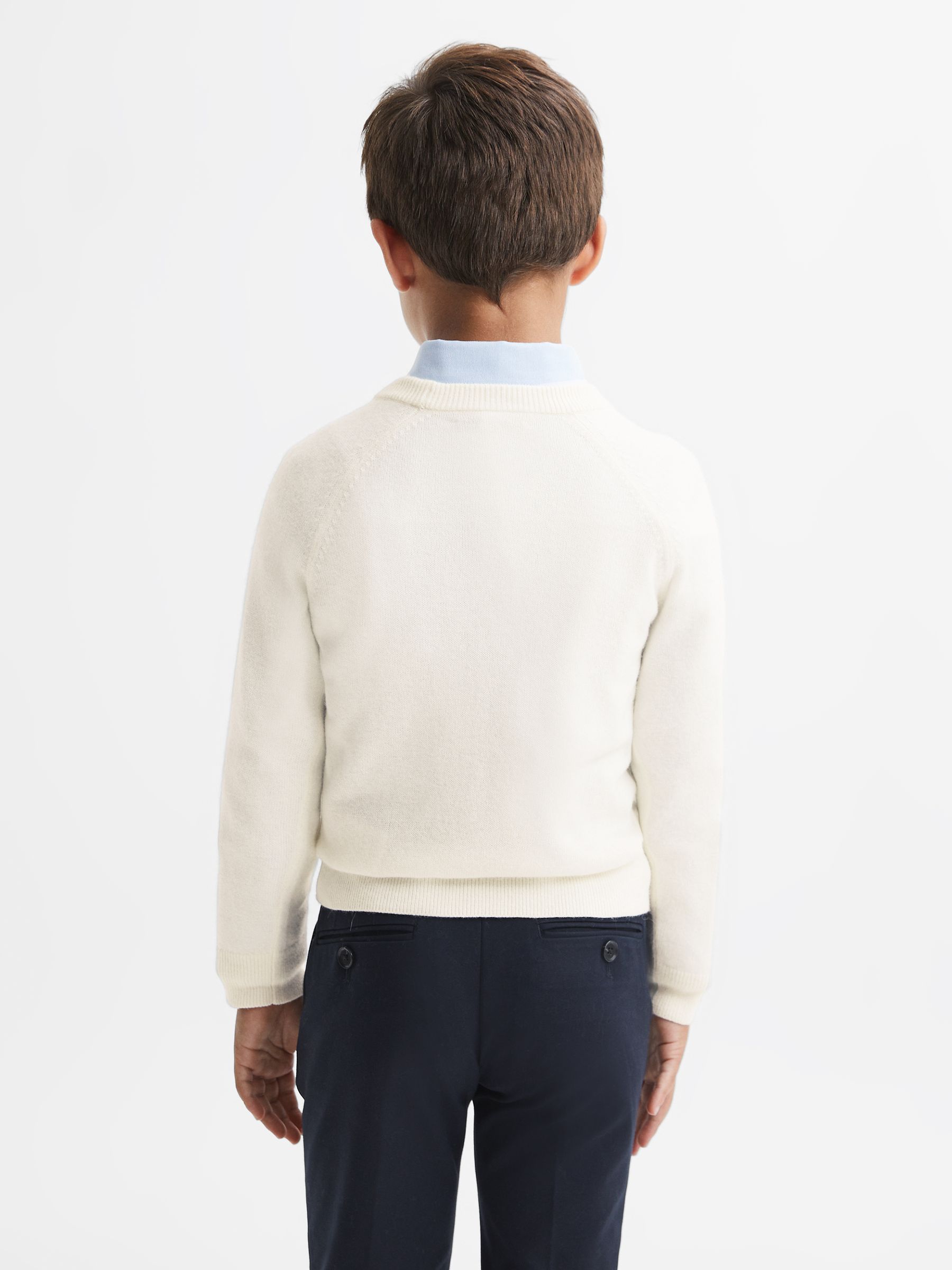 9-14 yrs Slim Fit Motif Crew Neck Jumper in Ecru - Image 4 of 5