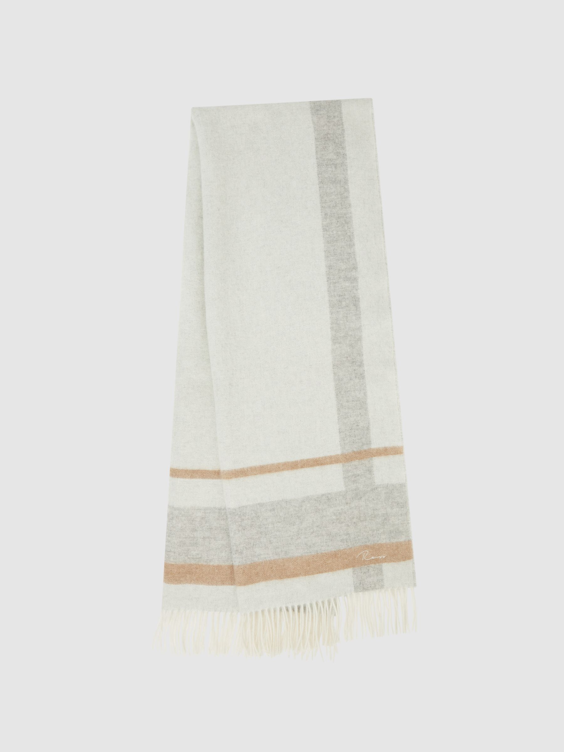 Lambswool-Cashmere Check Scarf in Grey/Ecru - Image 1 of 4 Lambswool-Cashmere Check Scarf in Grey/Ecru - Image 1 of 4