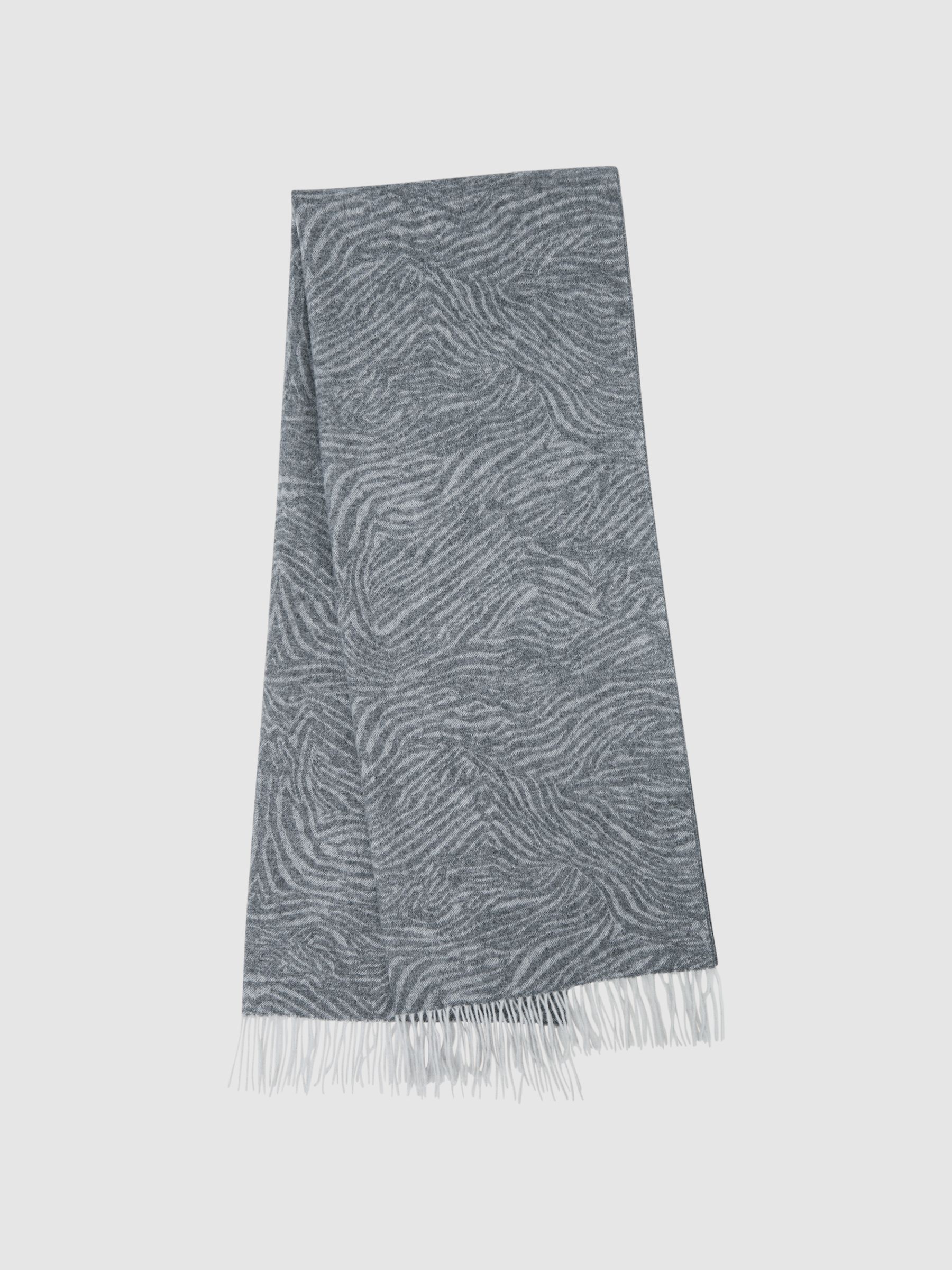 Wool-Cashmere Zebra Scarf in Grey - Image 1 of 5 Wool-Cashmere Zebra Scarf in Grey - Image 1 of 5