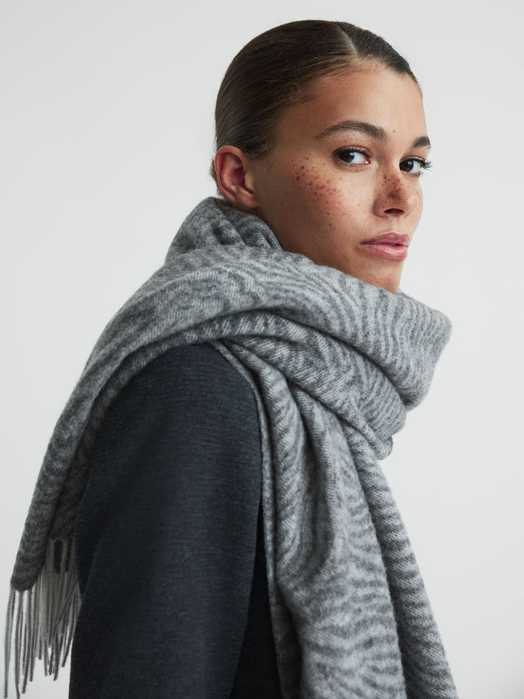 Wool-Cashmere Zebra Scarf in Grey - Image 5 of 5