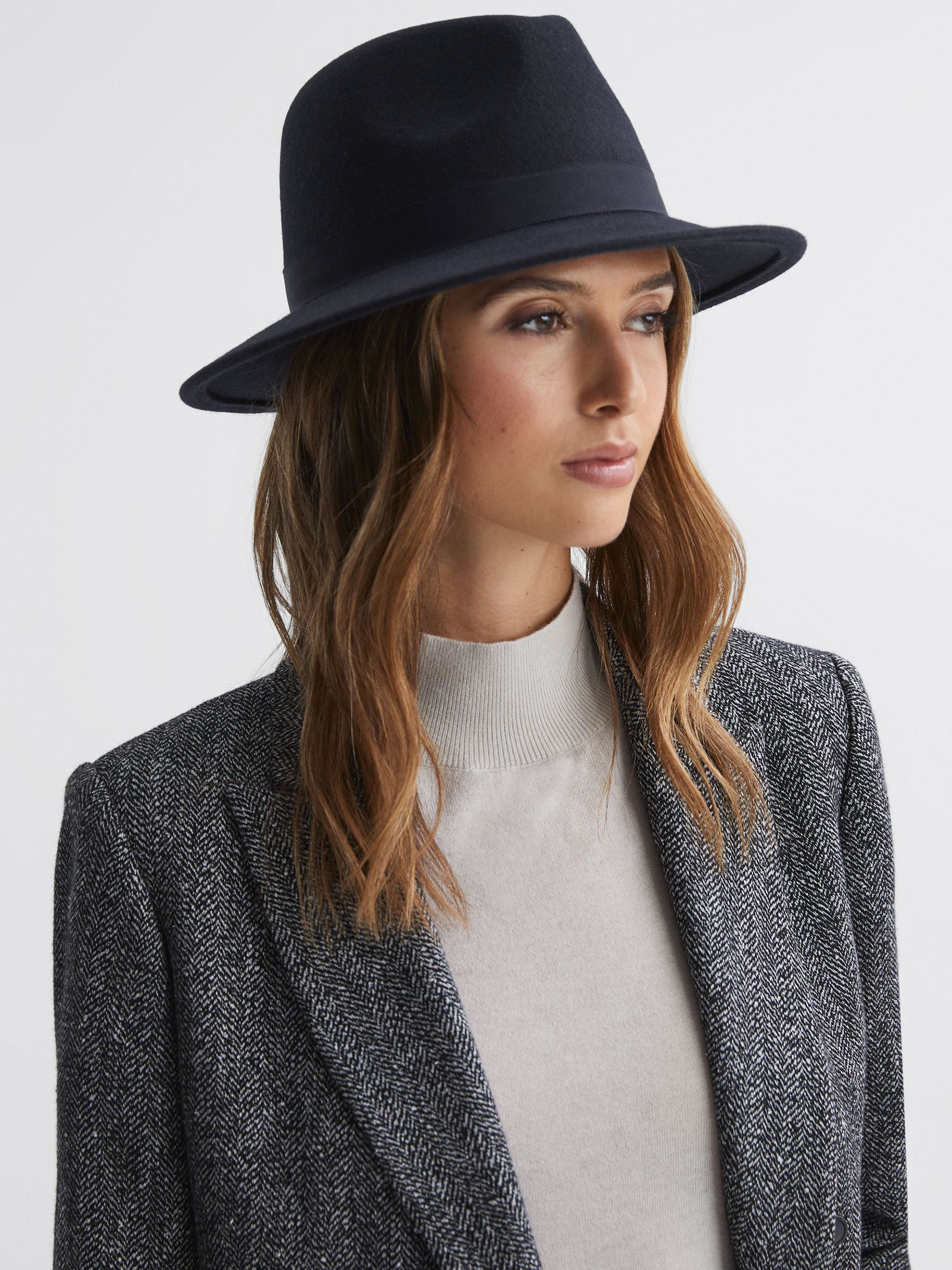 Wool Fedora Hat in Navy - Image 2 of 5