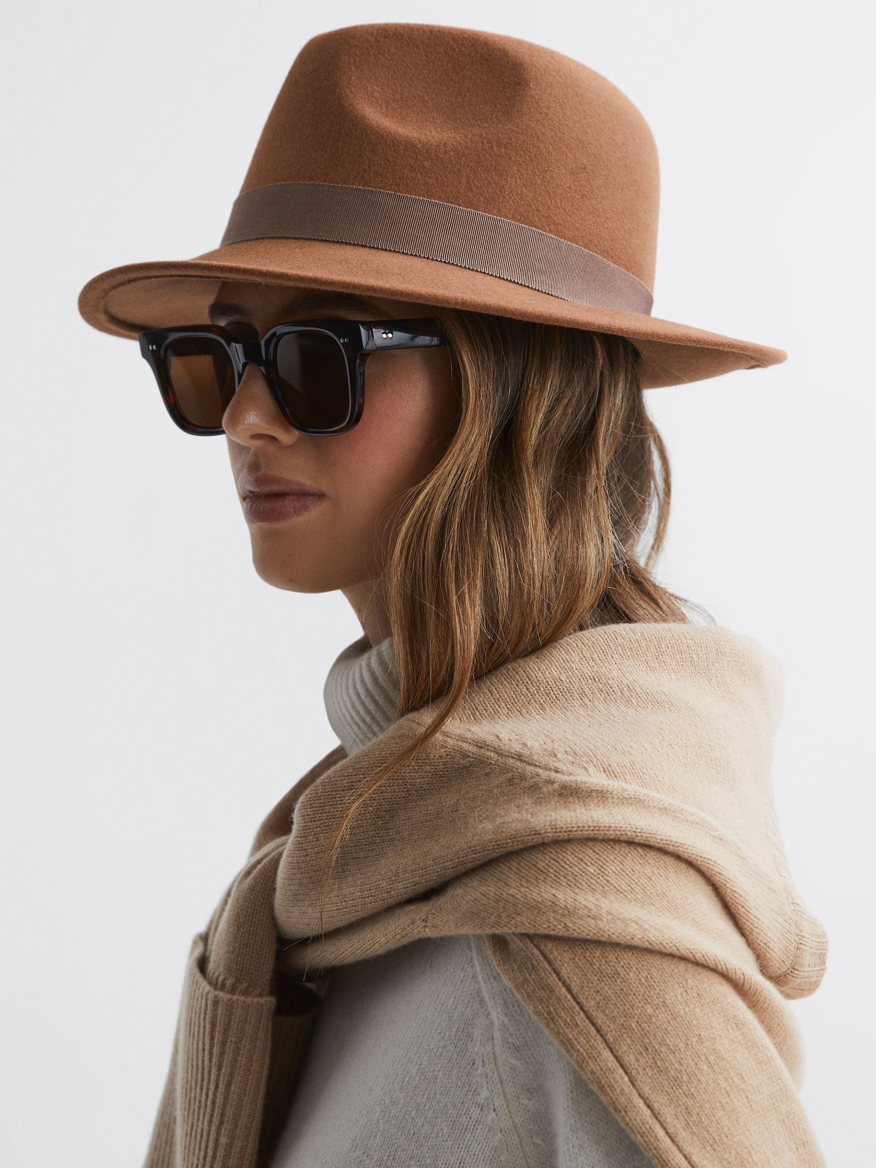 Wool Fedora Hat in Camel - Image 2 of 4