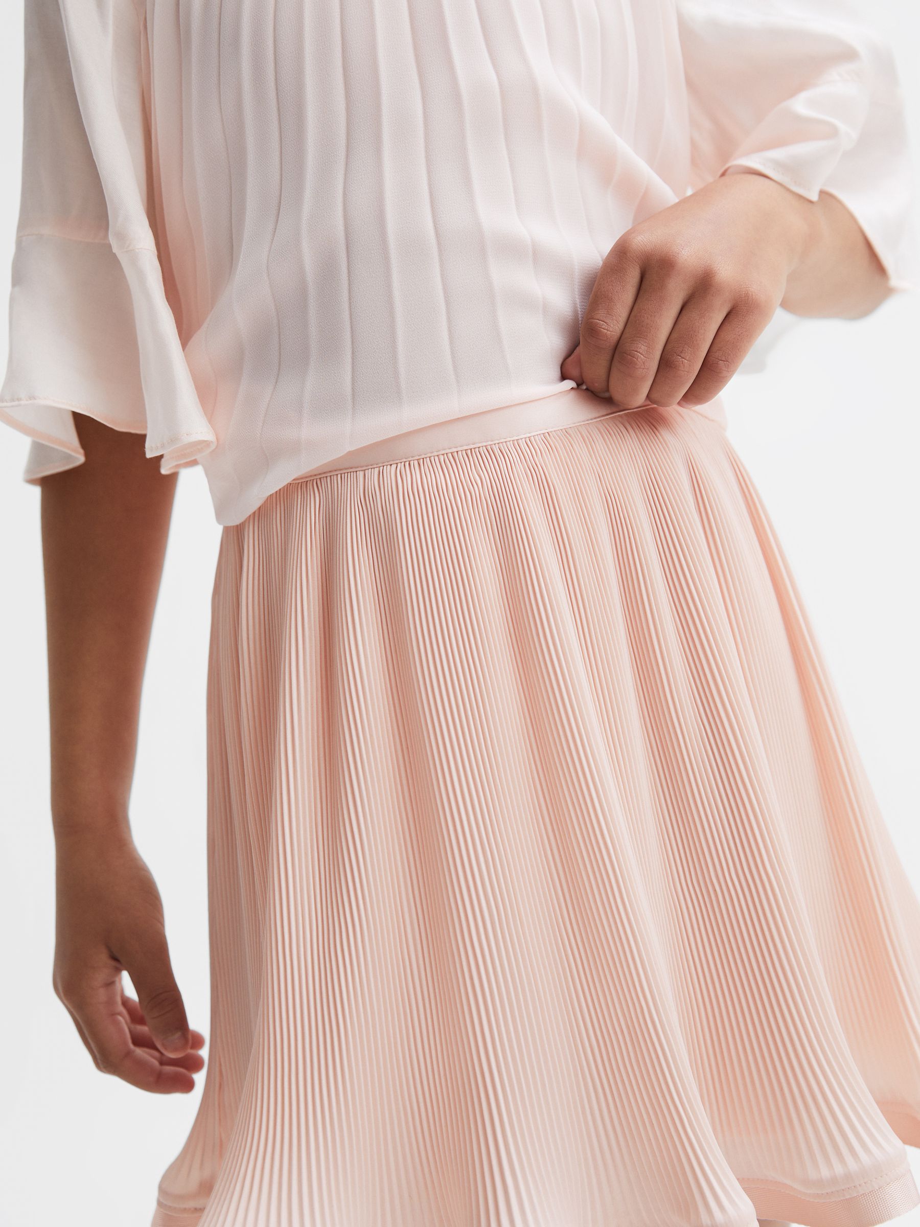 4-9 yrs Pleated Satin Trim Skirt in Pink - Image 4 of 6