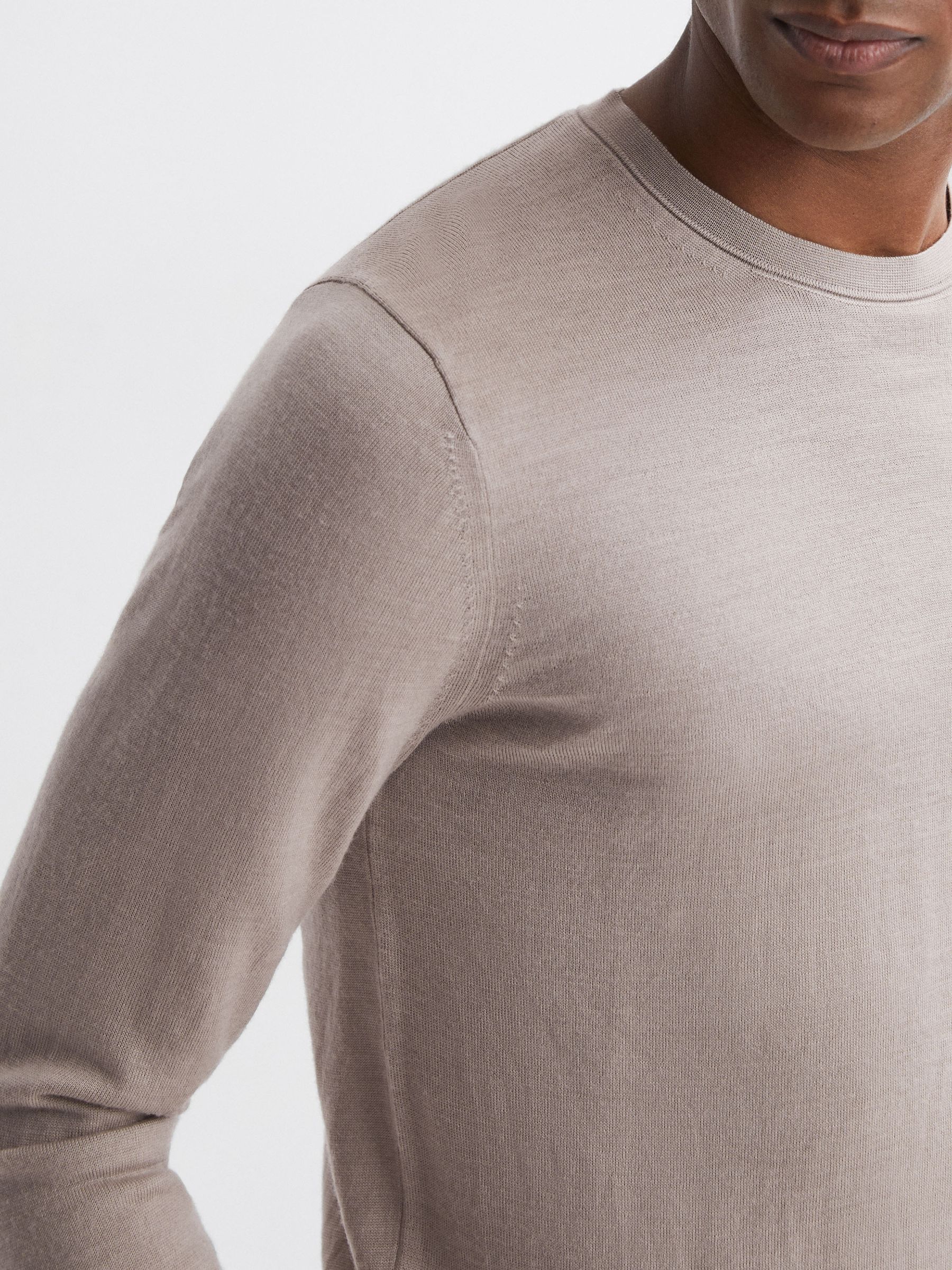 Merino Wool Crew Neck Jumper in Mink - Image 4 of 5